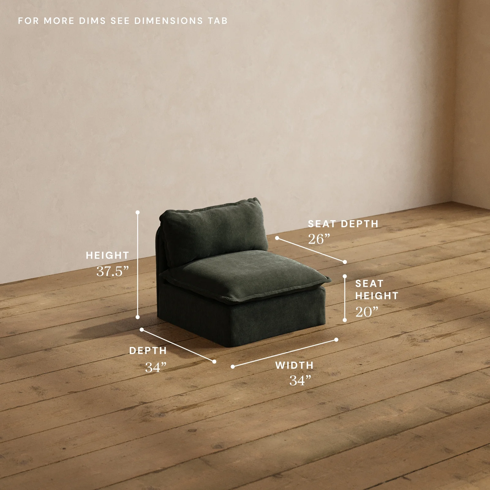 Modular Washable Armless Chair in Olivine | Deluxe+ Seat | Cloud Pillow - Image 5
