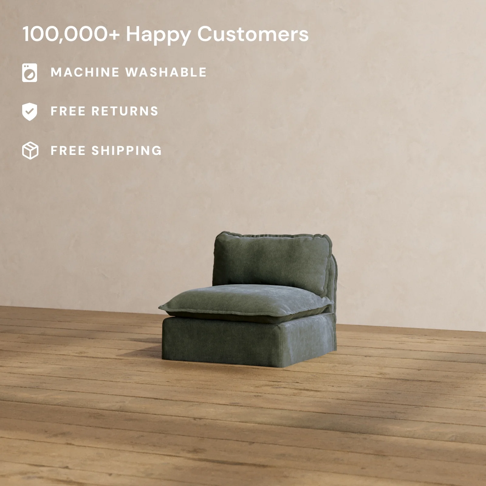 Modular Washable Armless Chair in Olivine | Memorix+ Seat | Contour Pillow - Image 2