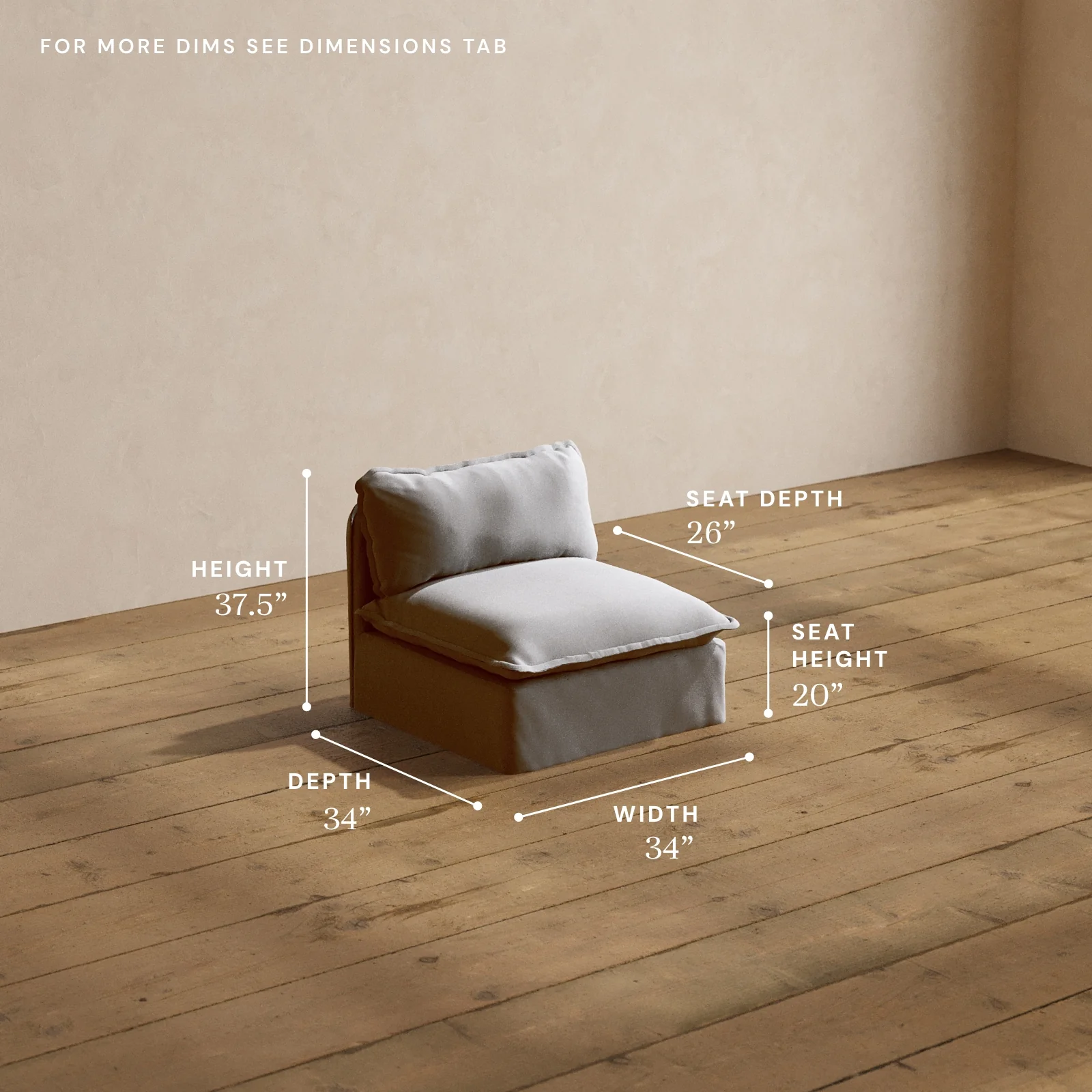 Modular Washable Armless Chair in Pumice | Deluxe+ Seat | Cloud Pillow - Image 5