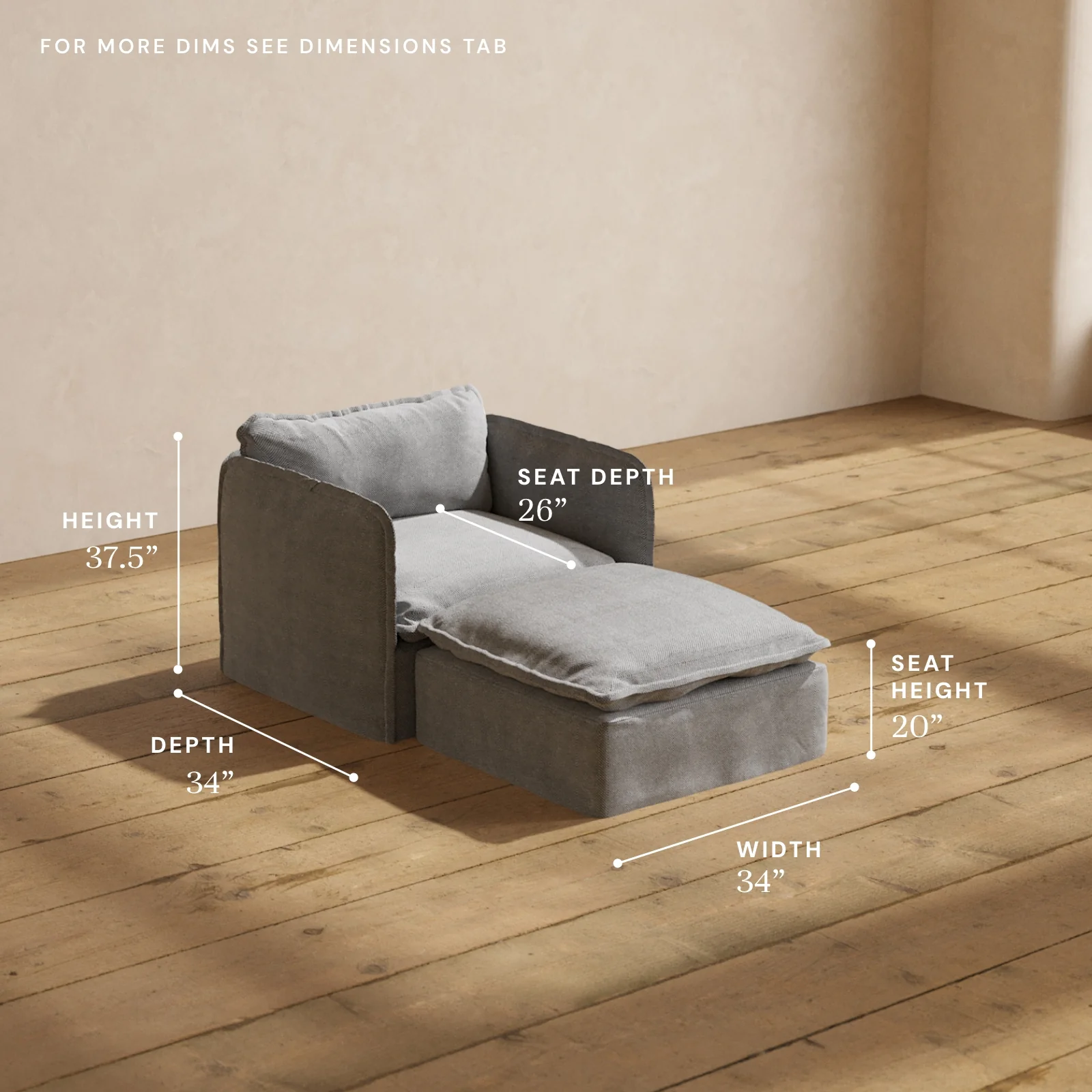 Modular Washable Chaise Armchair in Ash | Deluxe+ Seat | Cloud Pillow - Image 5