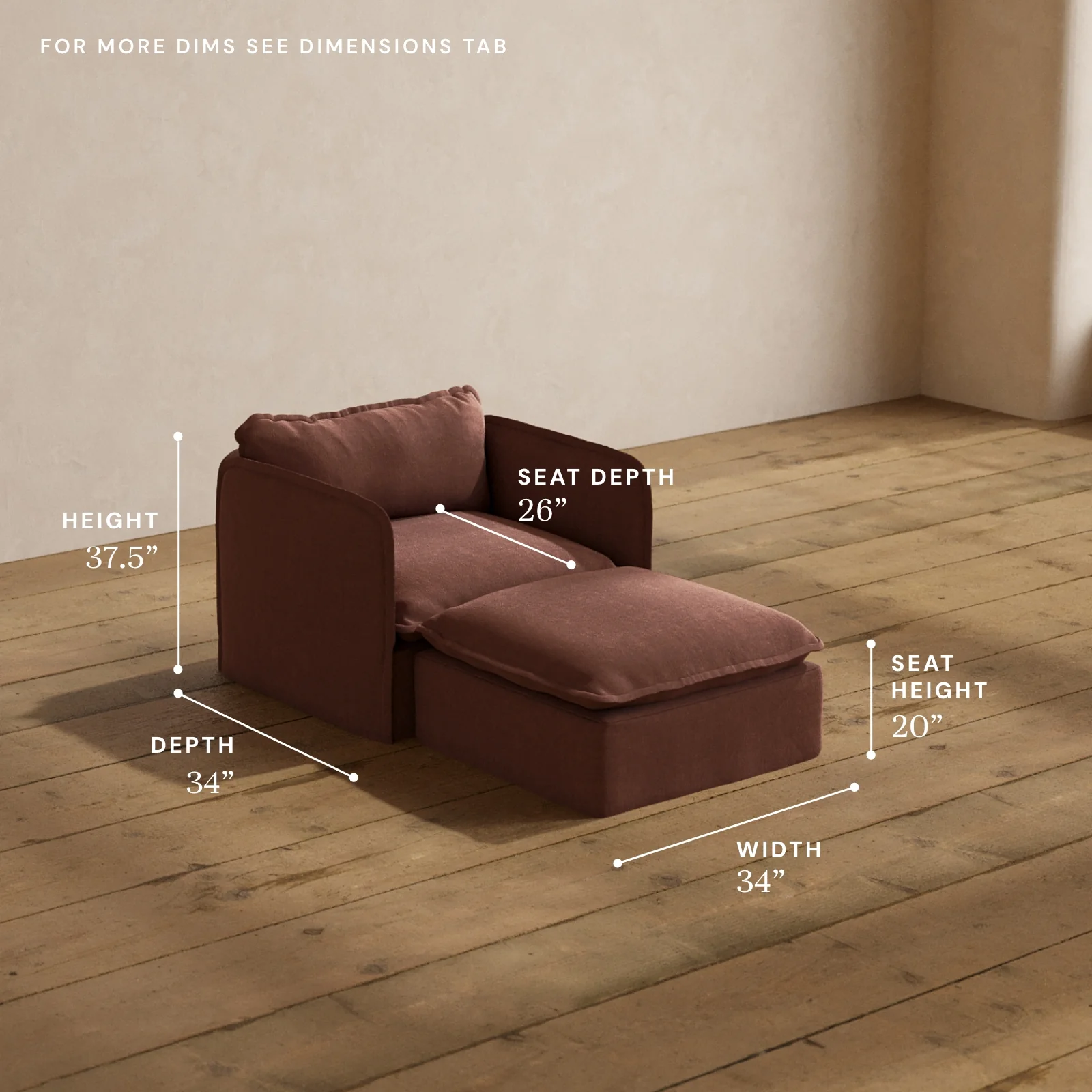Modular Washable Chaise Armchair in Chestnut | Deluxe+ Seat | Cloud Pillow - Image 5