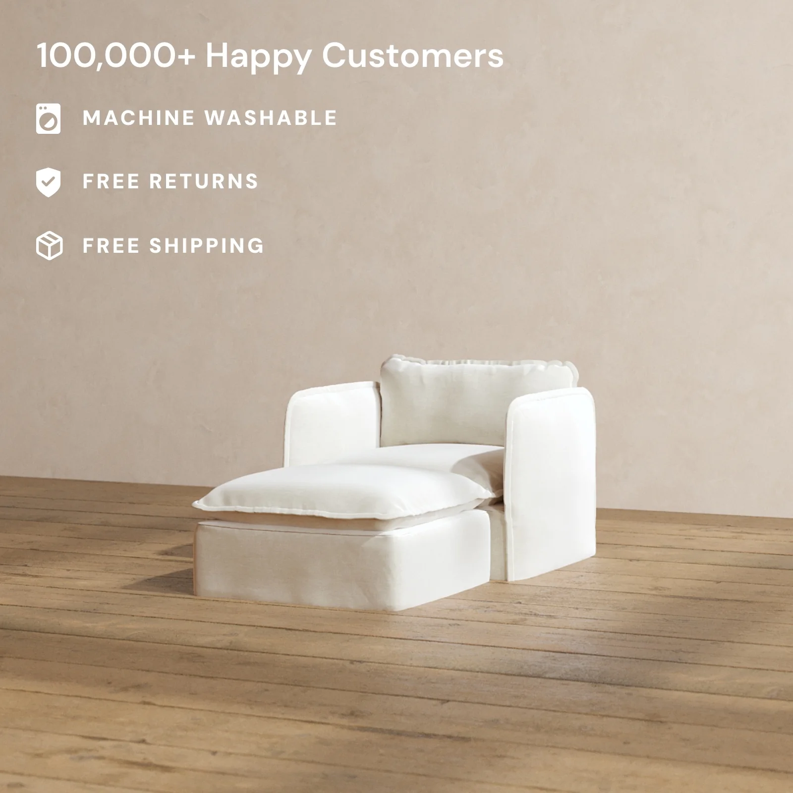 Modular Washable Chaise Armchair in Coco | Deluxe+ Seat | Cloud Pillow - Image 2
