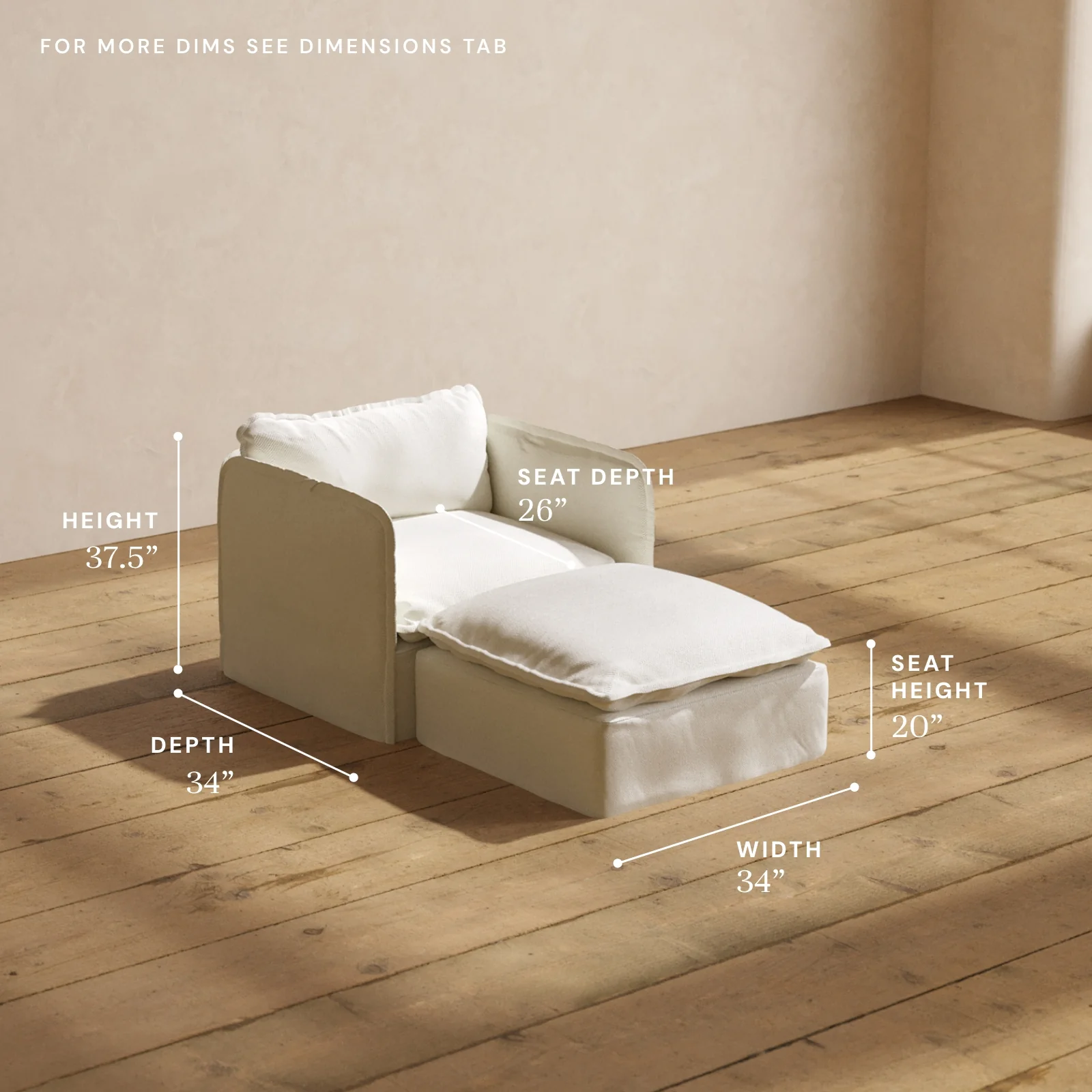 Modular Washable Chaise Armchair in Eggshell | Memorix+ Seat | Contour Pillow - Image 5