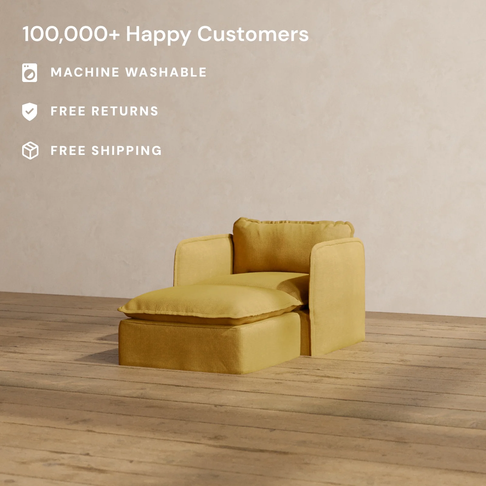 Modular Washable Chaise Armchair in Kiiro | Deluxe+ Seat | Cloud Pillow - Image 2