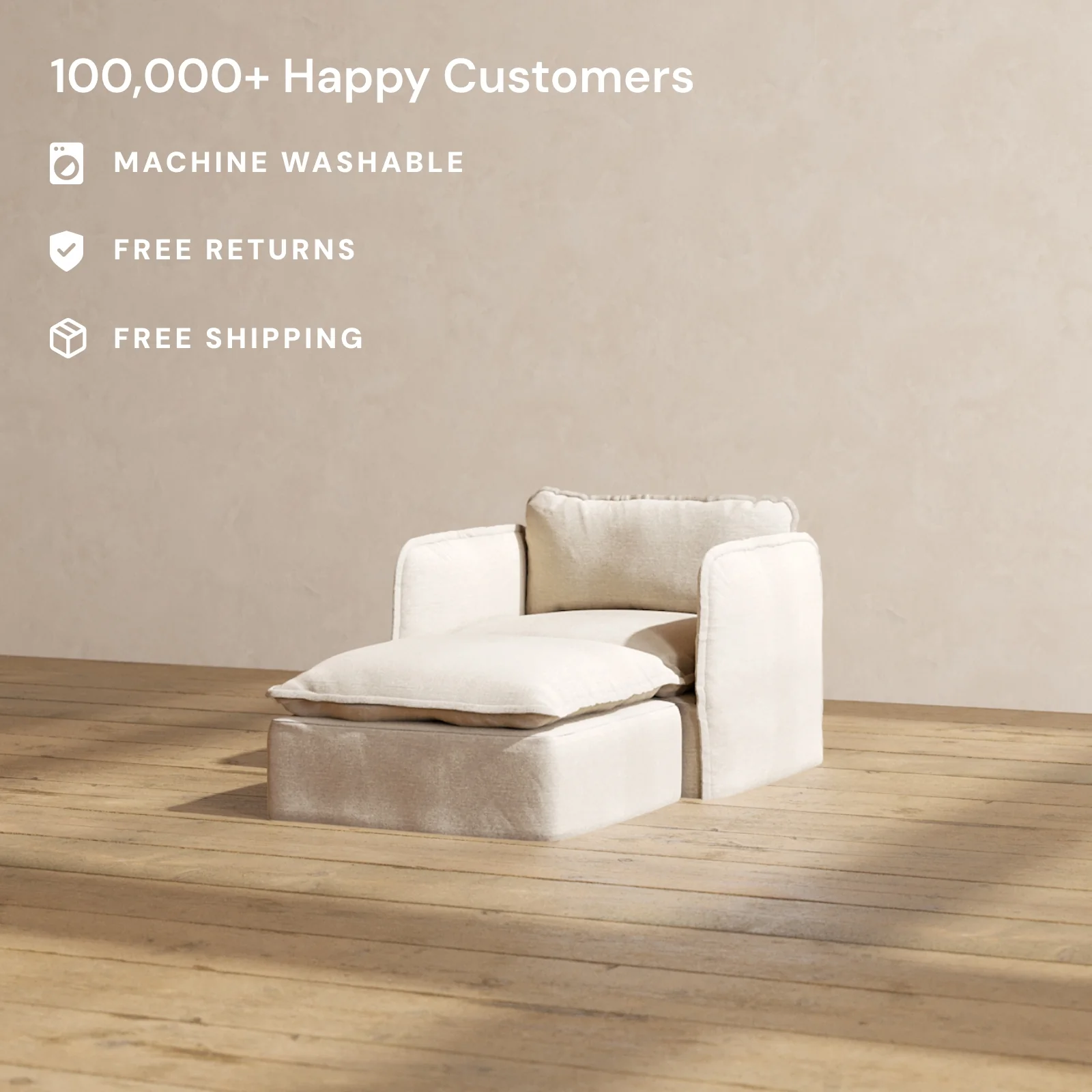 Modular Washable Chaise Armchair in Oat | Deluxe+ Seat | Cloud Pillow - Image 2