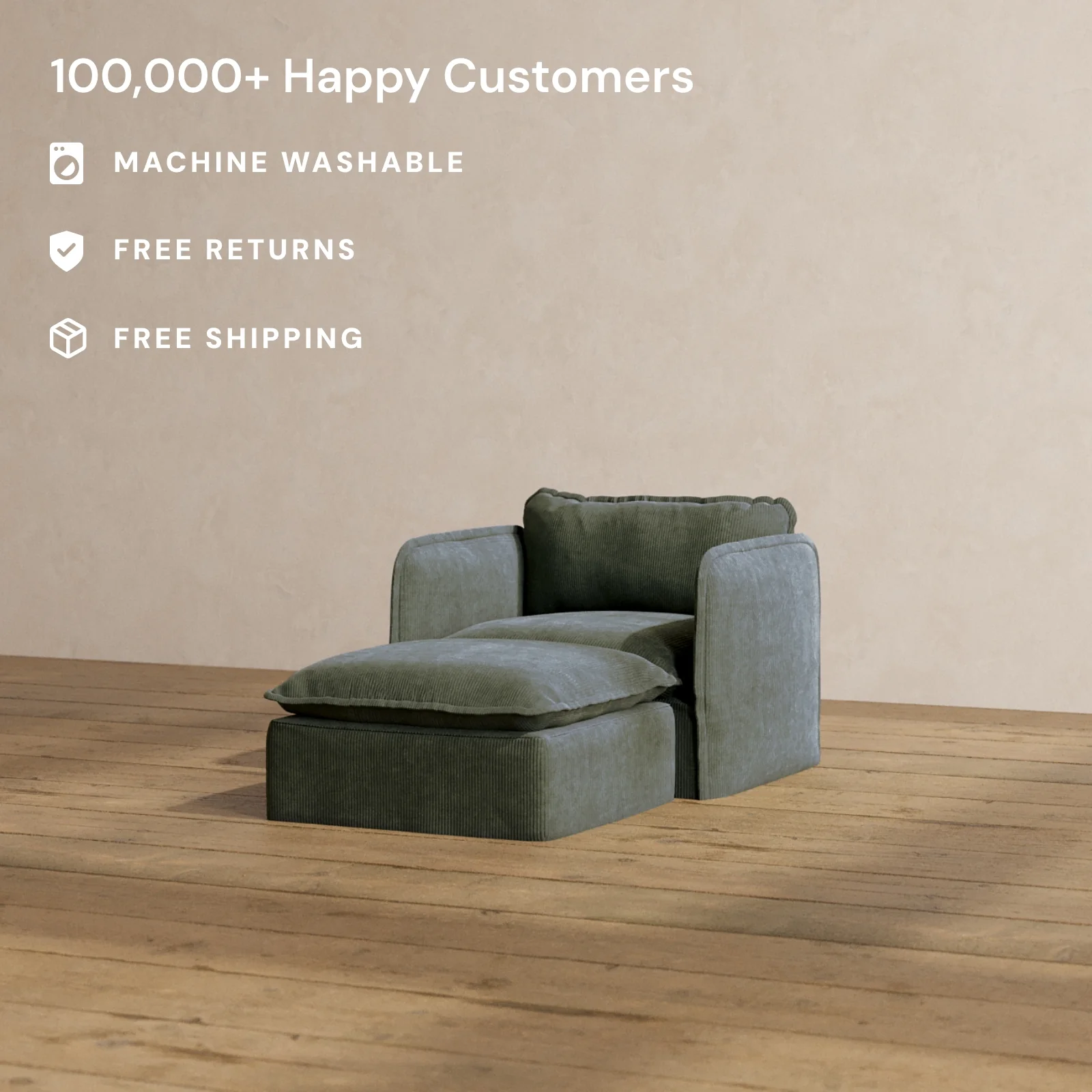 Modular Washable Chaise Armchair in Olivine | Deluxe+ Seat | Cloud Pillow - Image 2