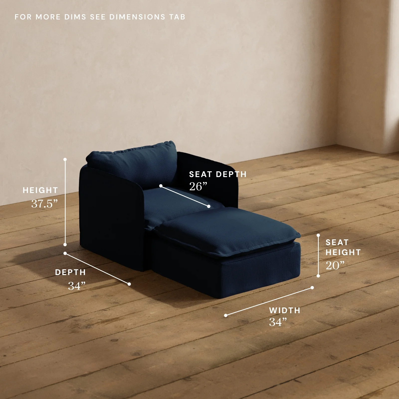 Modular Washable Chaise Armchair in Sumi | Deluxe+ Seat | Cloud Pillow - Image 5