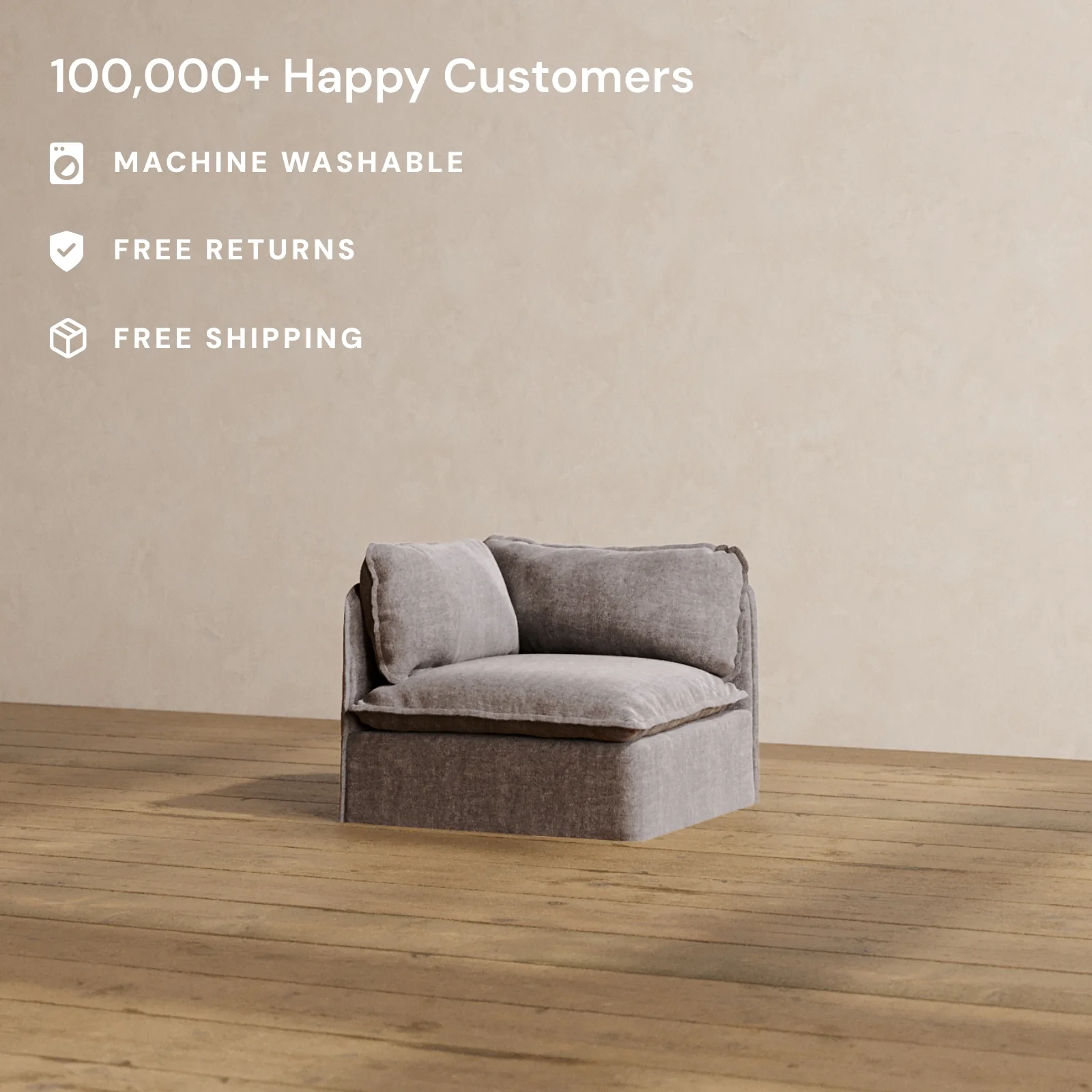 Modular Washable End Chair - Left in Caviar | Deluxe+ Seat | Cloud Pillow - Image 2