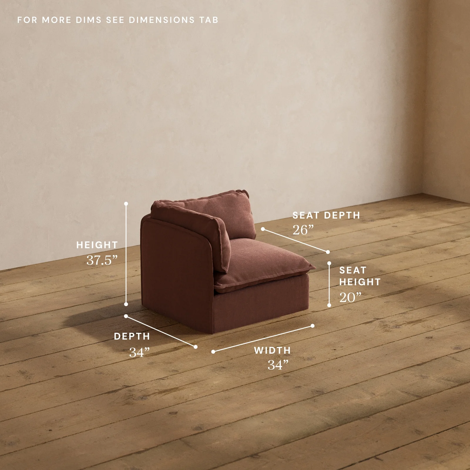 Modular Washable End Chair - Left in Chestnut | Deluxe+ Seat | Cloud Pillow - Image 5