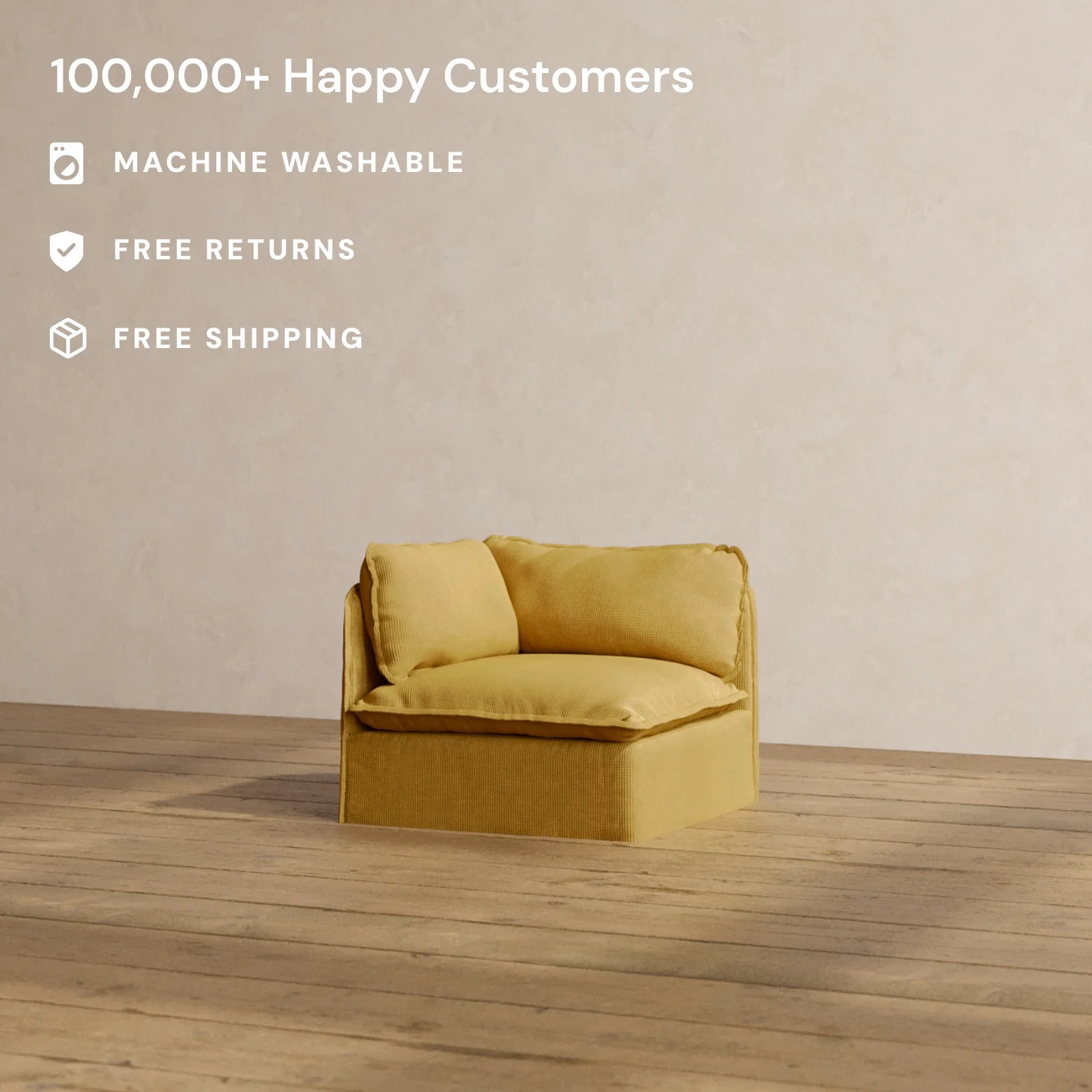 Modular Washable End Chair - Left in Kiiro | Deluxe+ Seat | Cloud Pillow - Image 2
