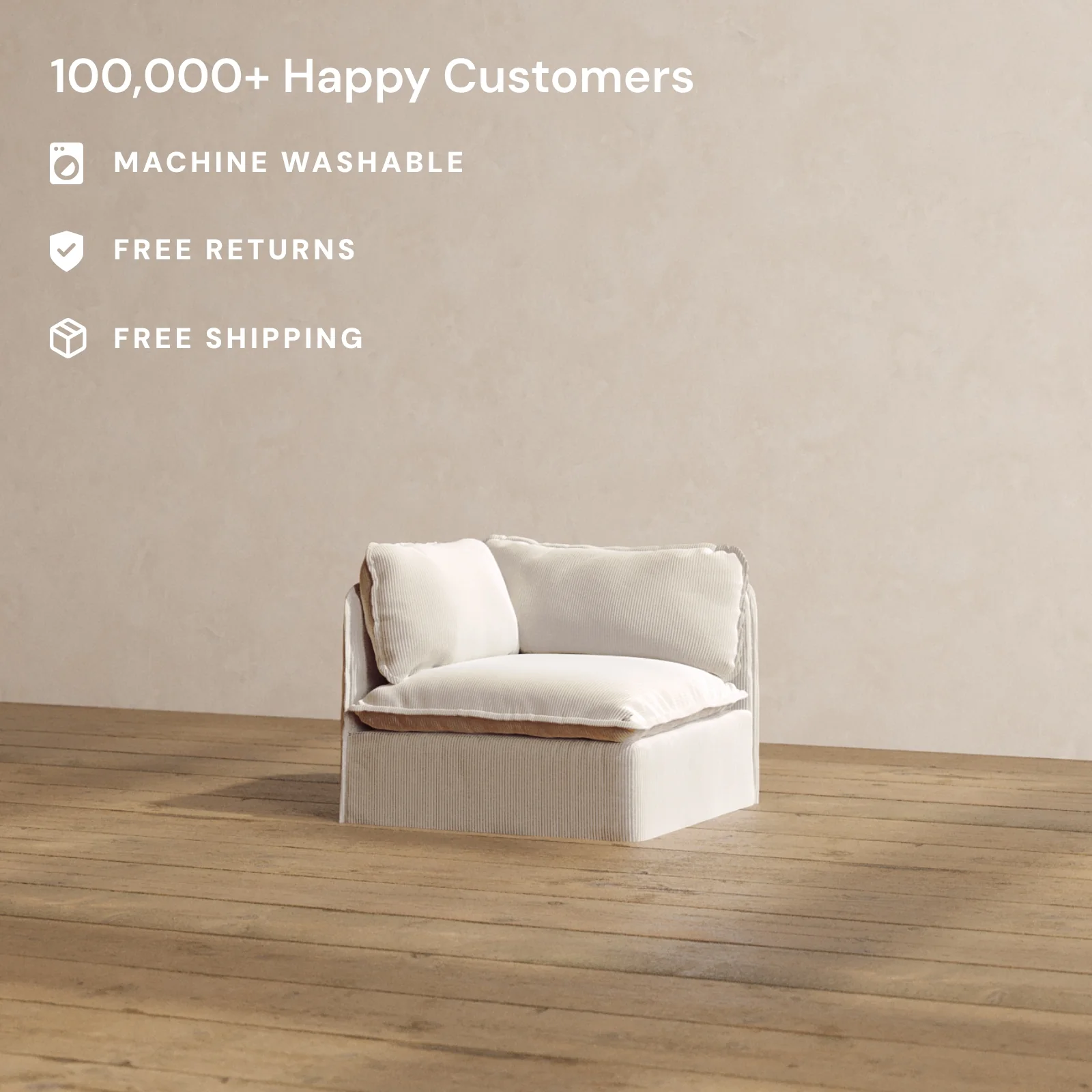 Modular Washable End Chair - Left in Milk | Deluxe+ Seat | Cloud Pillow - Image 2