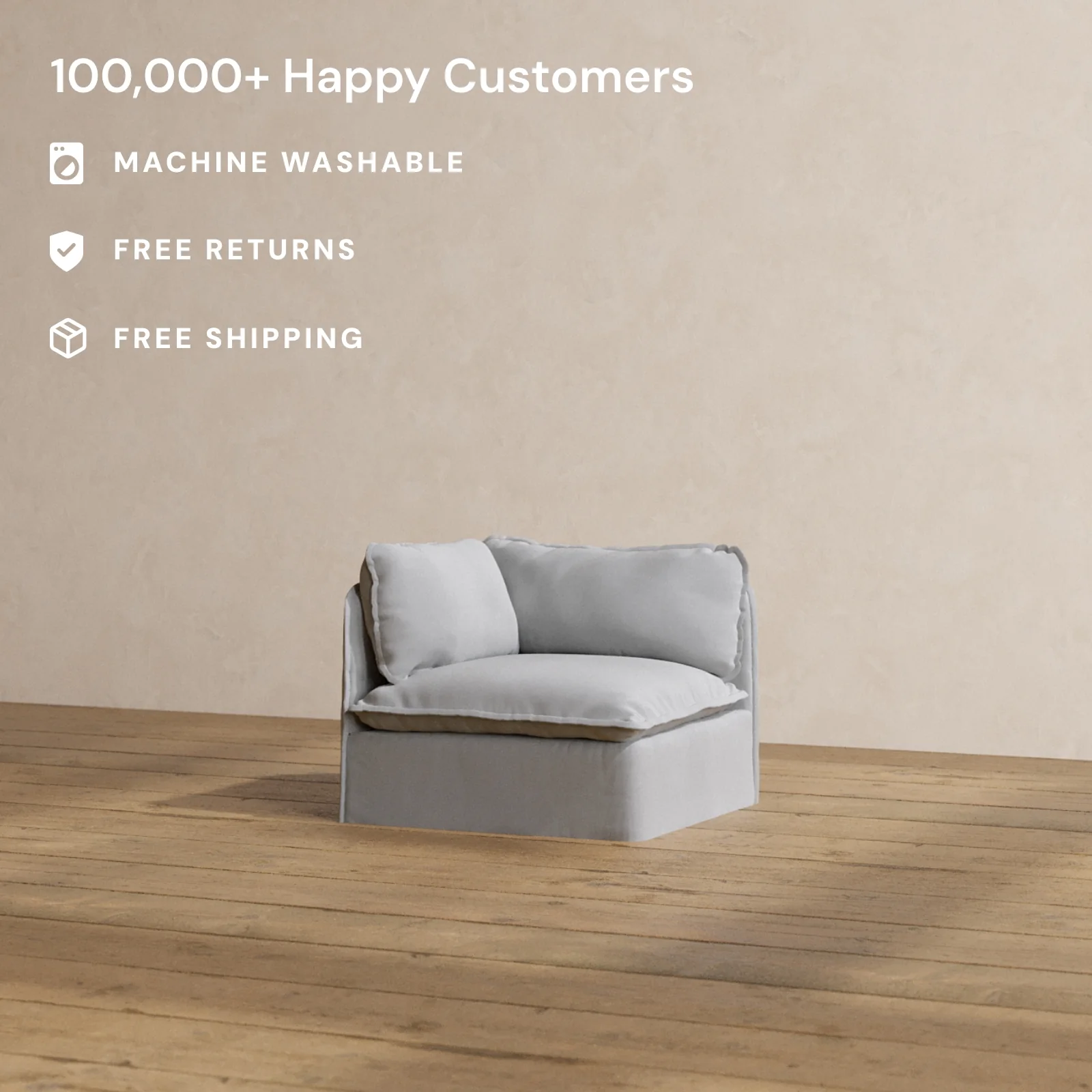 Modular Washable End Chair - Left in Pumice | Memorix+ Seat | Contour Pillow - Image 2