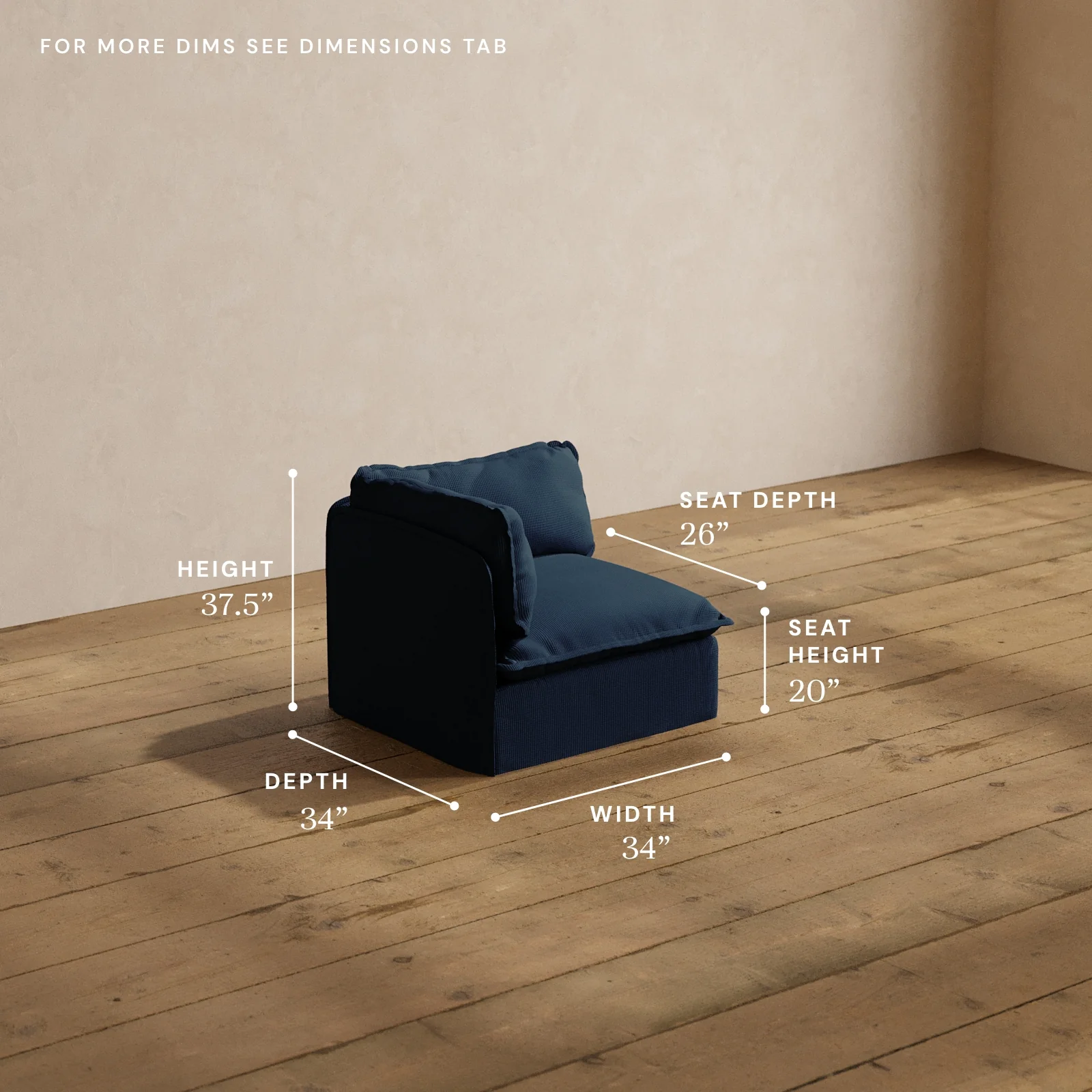 Modular Washable End Chair - Left in Sumi | Deluxe+ Seat | Cloud Pillow - Image 5