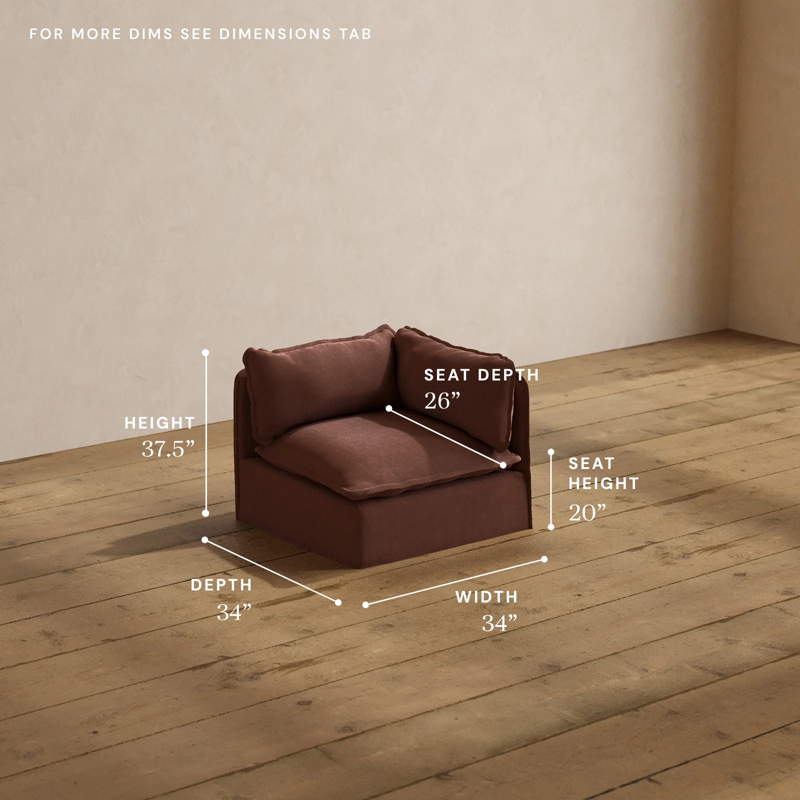 Modular Washable End Chair - Right in Chestnut | Deluxe+ Seat | Cloud Pillow - Image 5