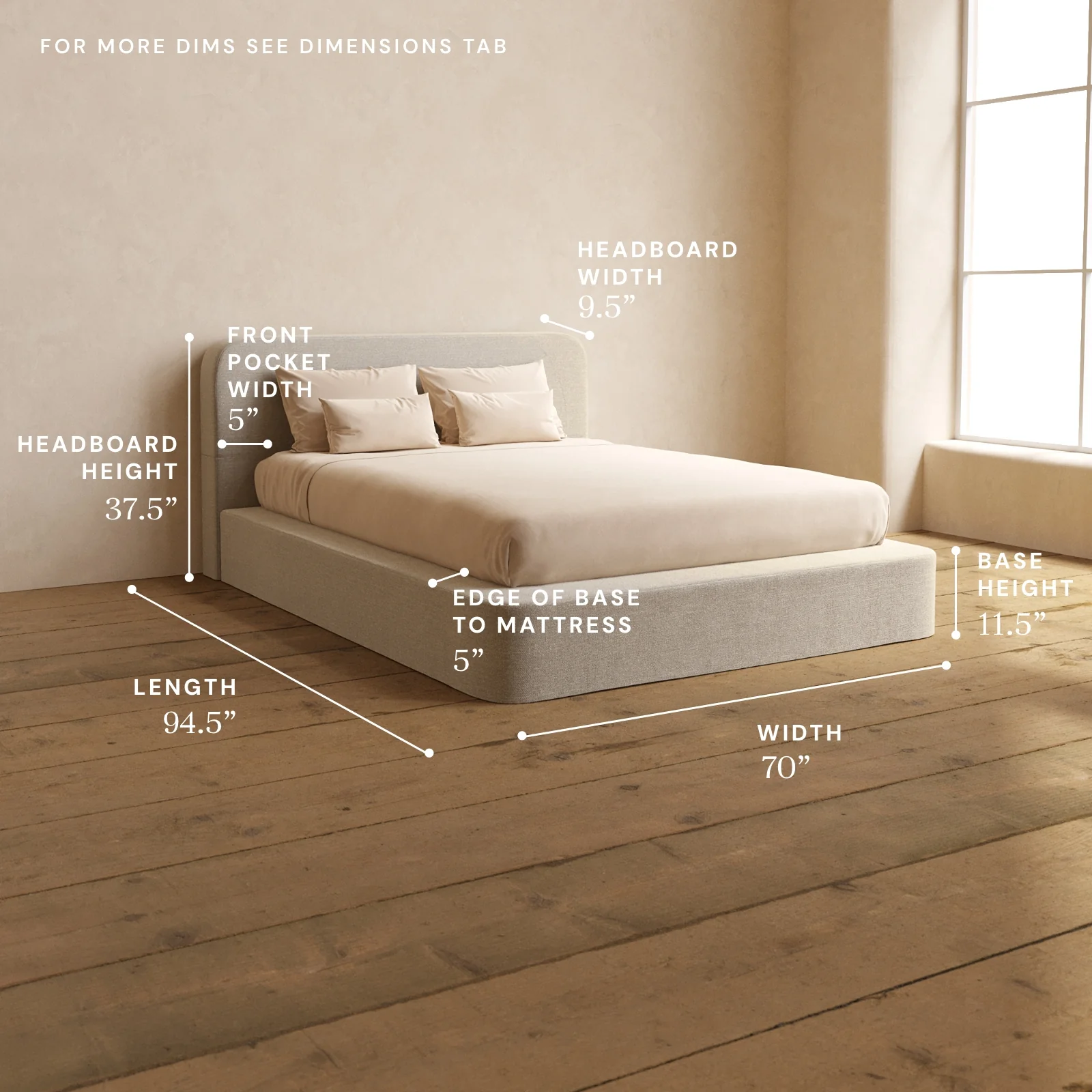 Queen Upholstered Platform Bed + Headboard | Blended Weave in Oat - Image 5