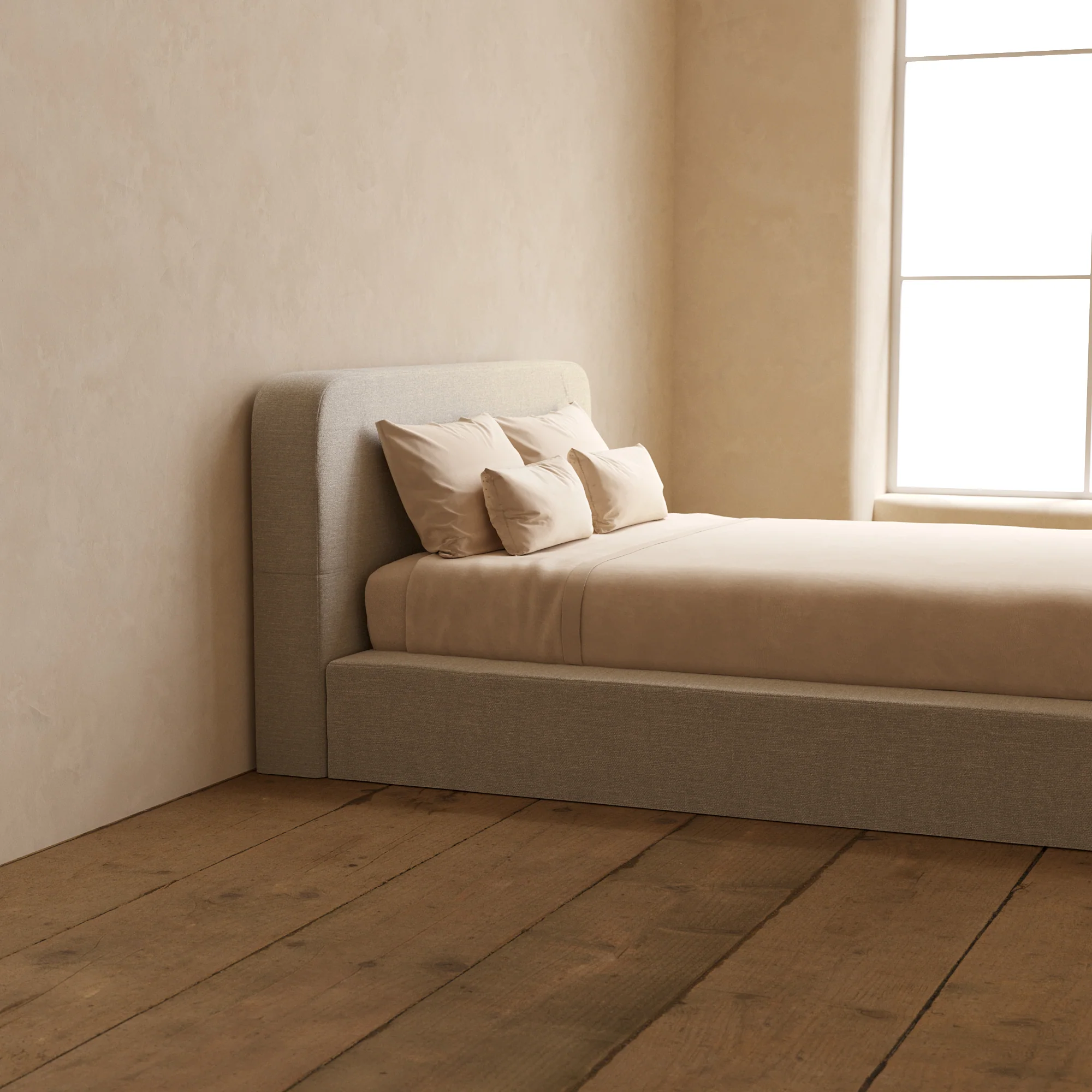 Queen Upholstered Platform Bed + Headboard | Blended Weave in Oat - Image 7