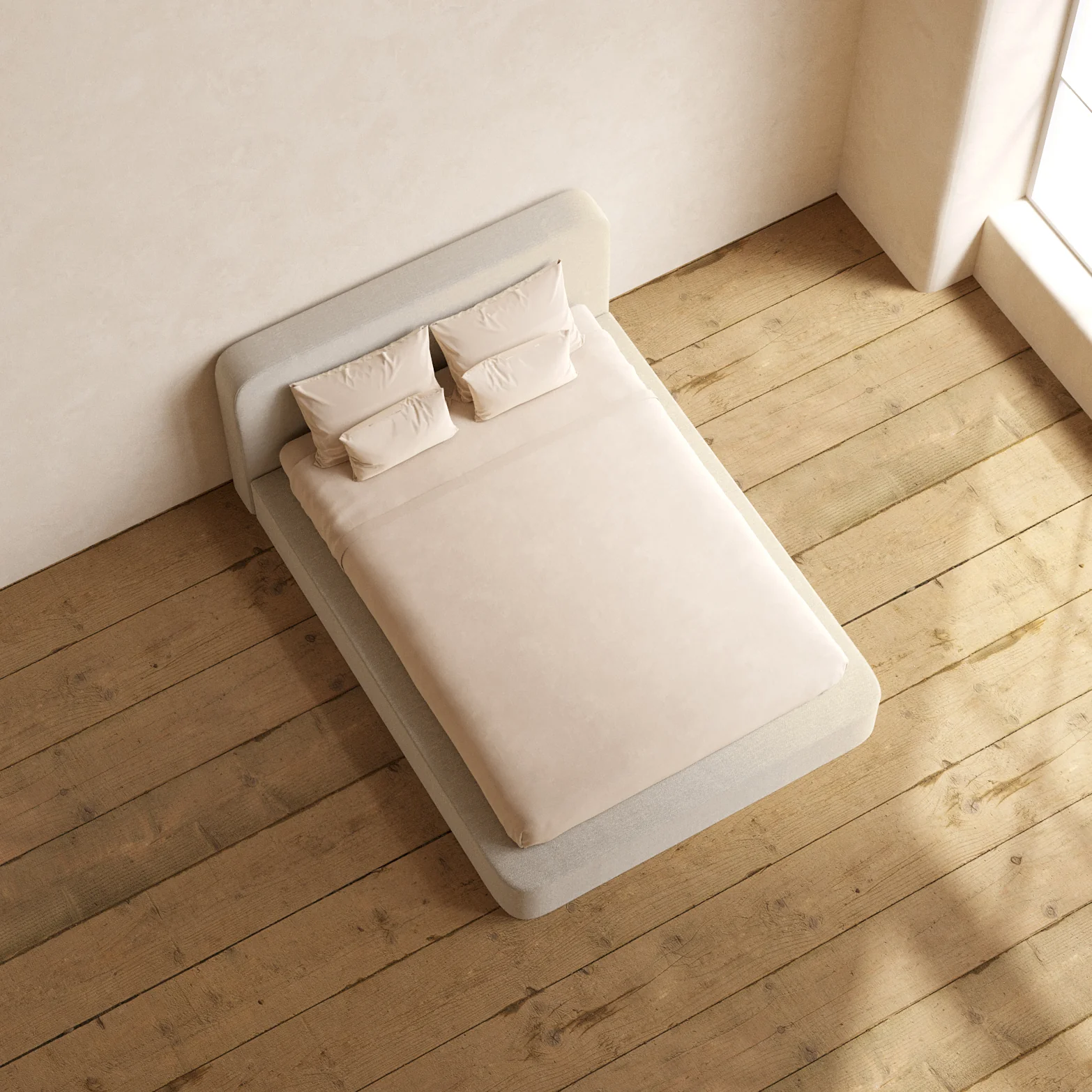 Queen Upholstered Platform Bed + Headboard | Blended Weave in Oat - Image 8