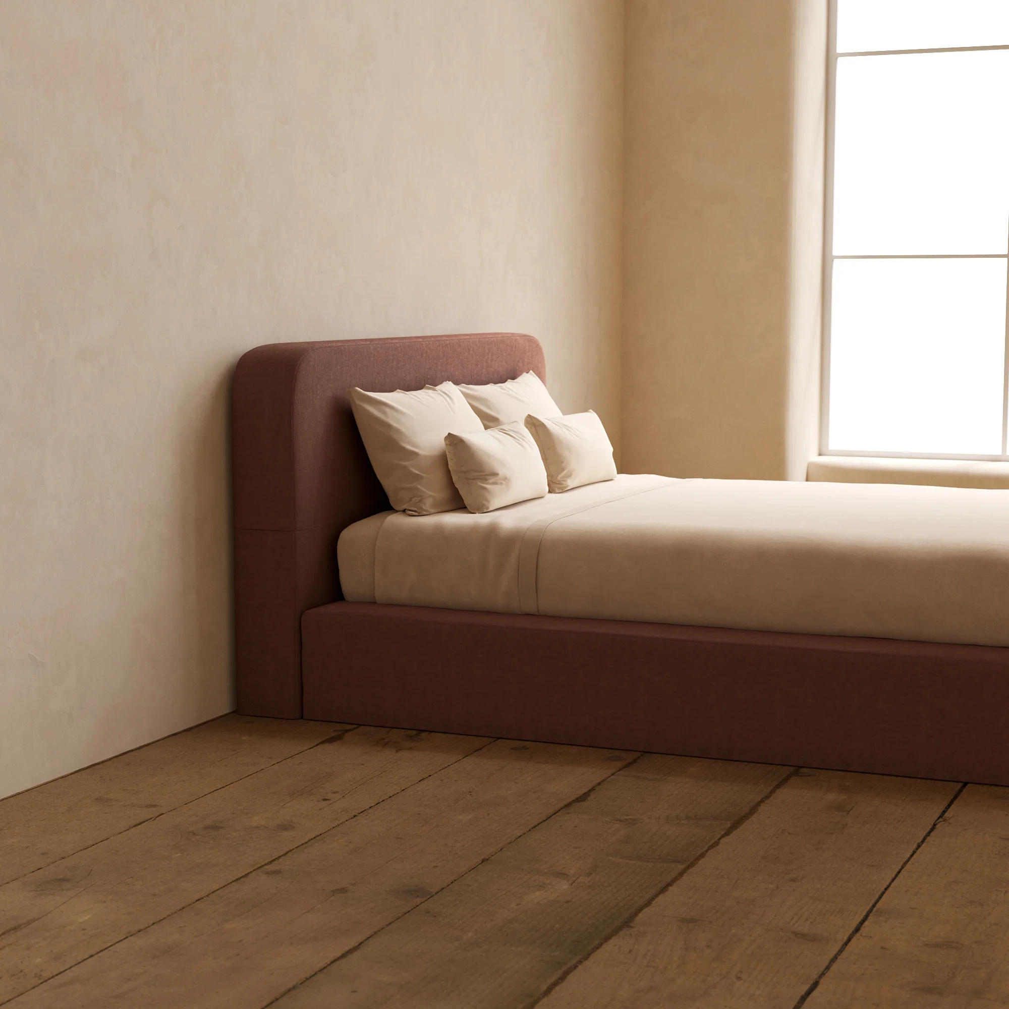 Queen Upholstered Platform Bed + Headboard | Heirloom Velvet in Chestnut - Image 7