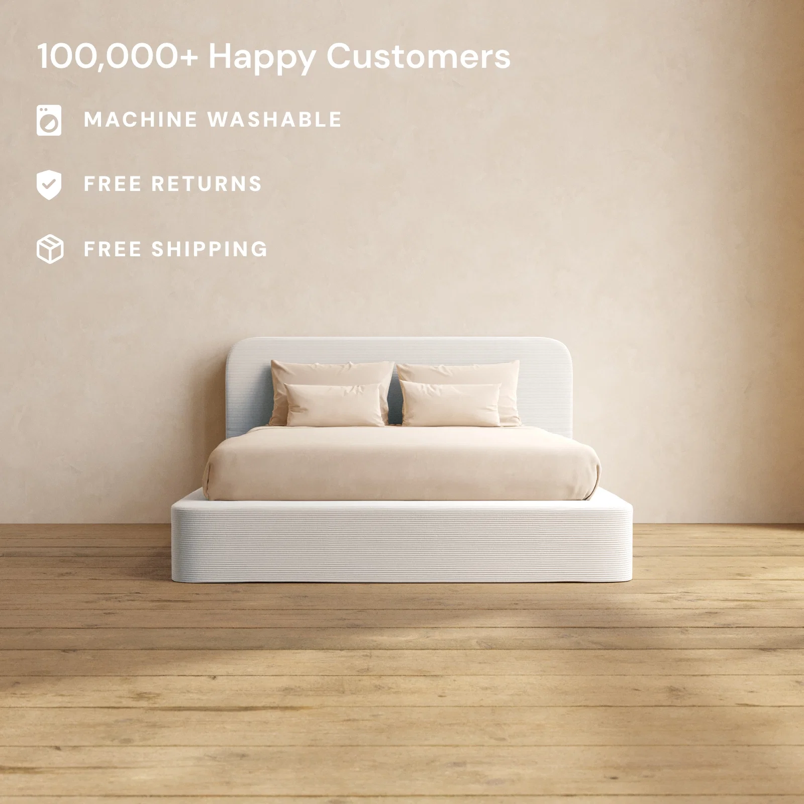 Queen Upholstered Platform Bed + Headboard | Luxe Corduroy in Milk - Image 2