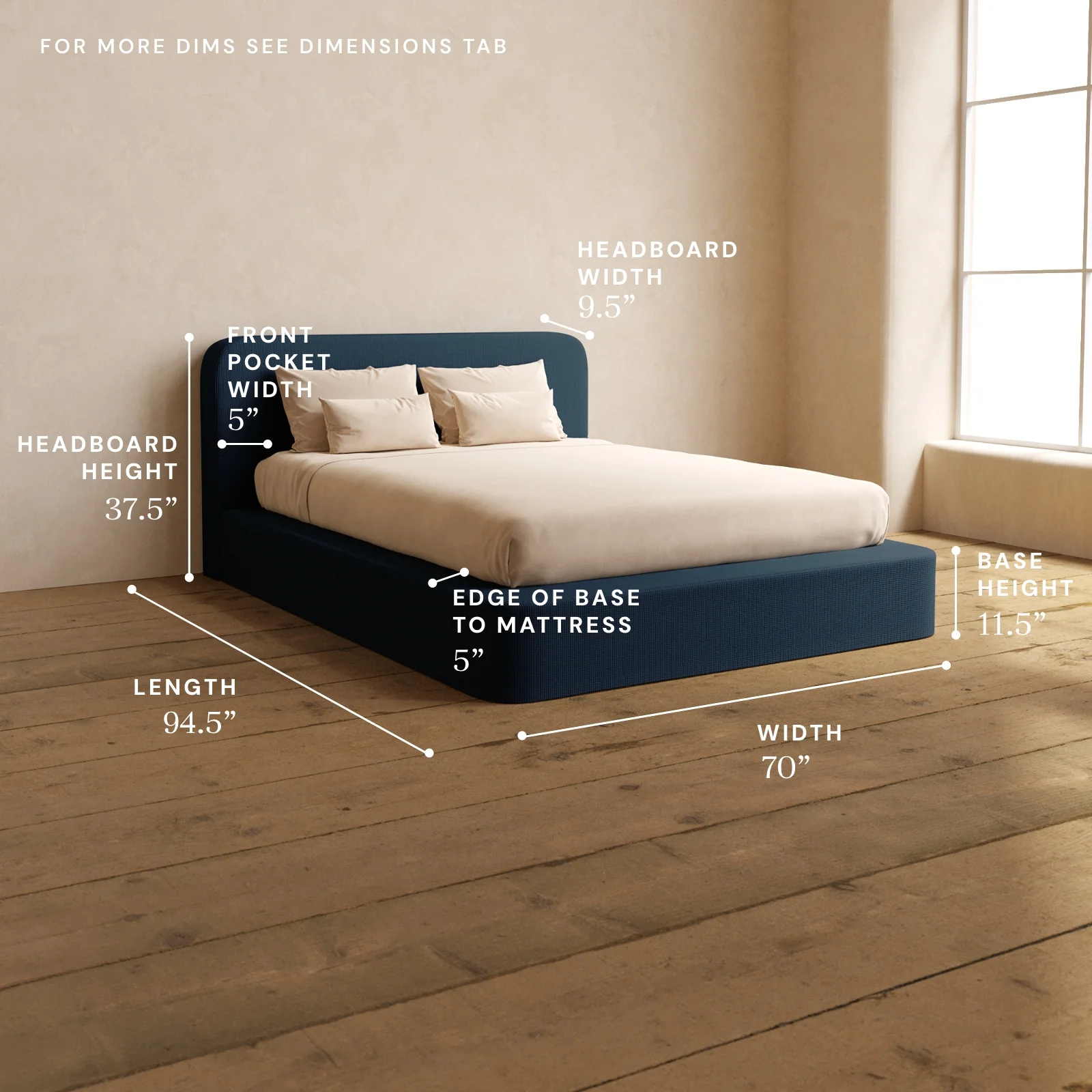 Queen Upholstered Platform Bed + Headboard | Mizu Weave in Sumi - Image 5