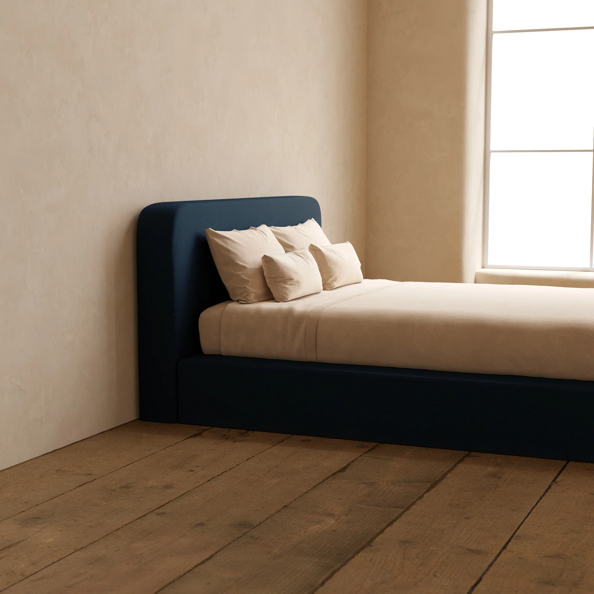 Queen Upholstered Platform Bed + Headboard | Mizu Weave in Sumi - Image 7