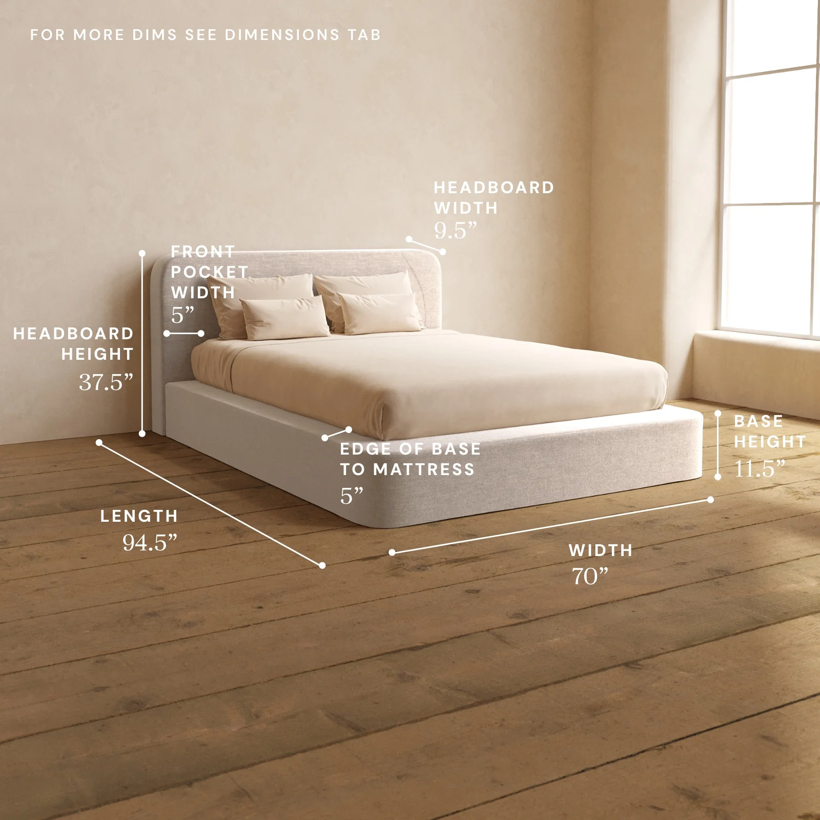 Queen Upholstered Platform Bed + Headboard | Mod Velvet in Mist - Image 5