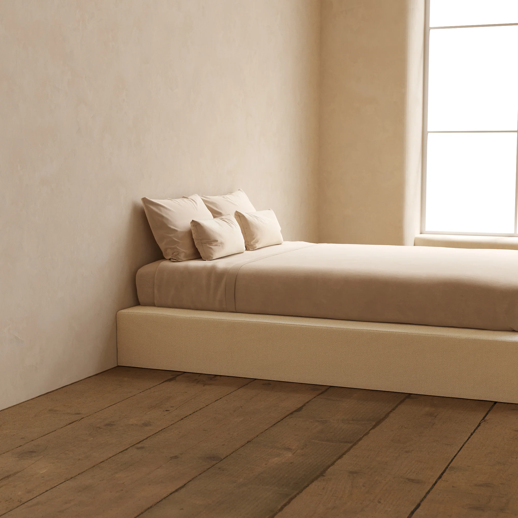 Queen Upholstered Platform Bed | Knit Velvet in Powder - Image 7