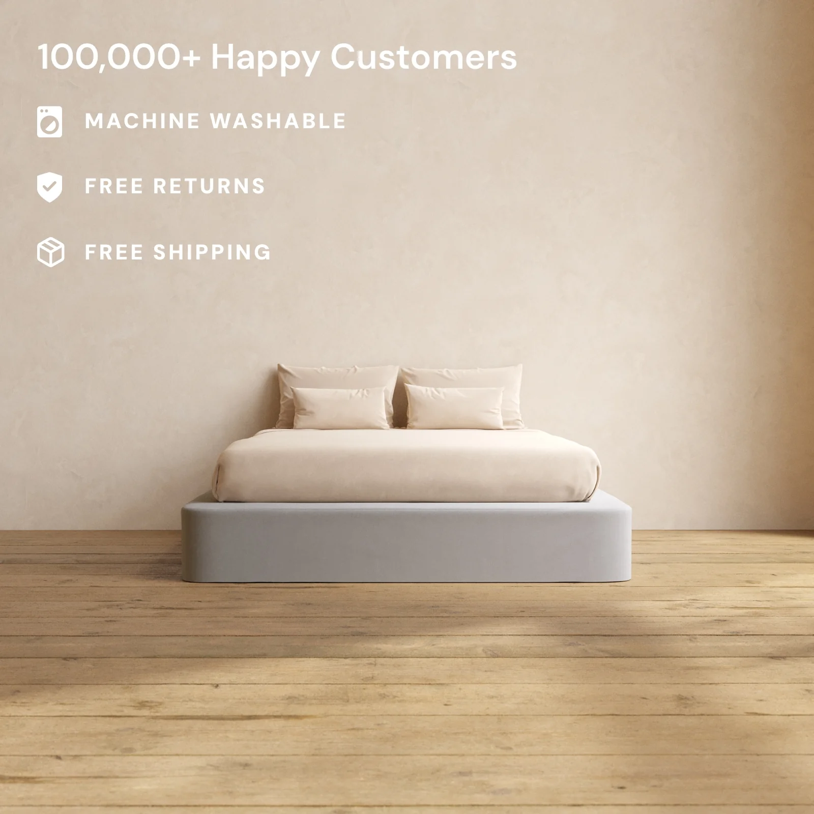 Queen Upholstered Platform Bed | Micro Chenille in Pumice - Image 2