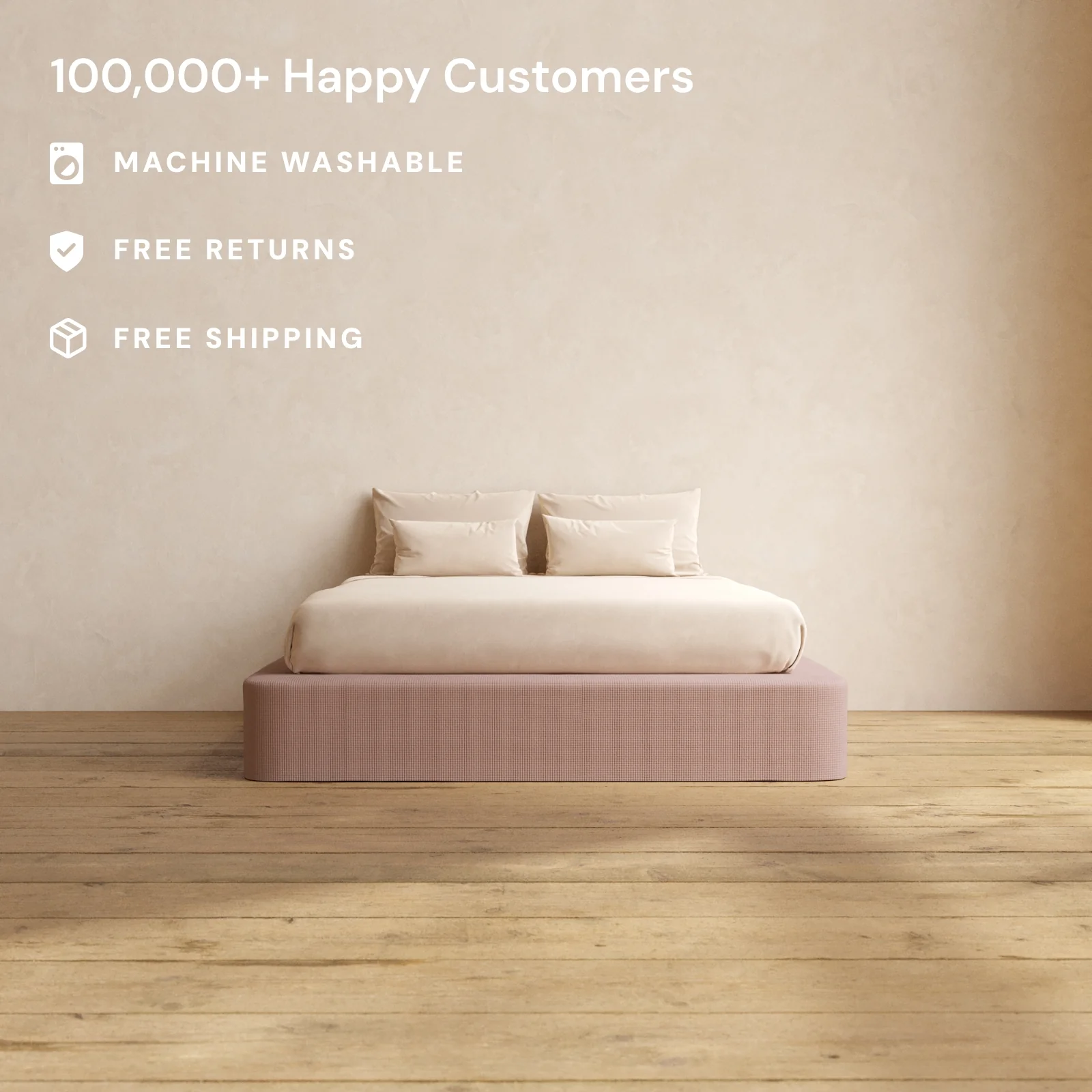 Queen Upholstered Platform Bed | Mizu Weave in Sakura - Image 2
