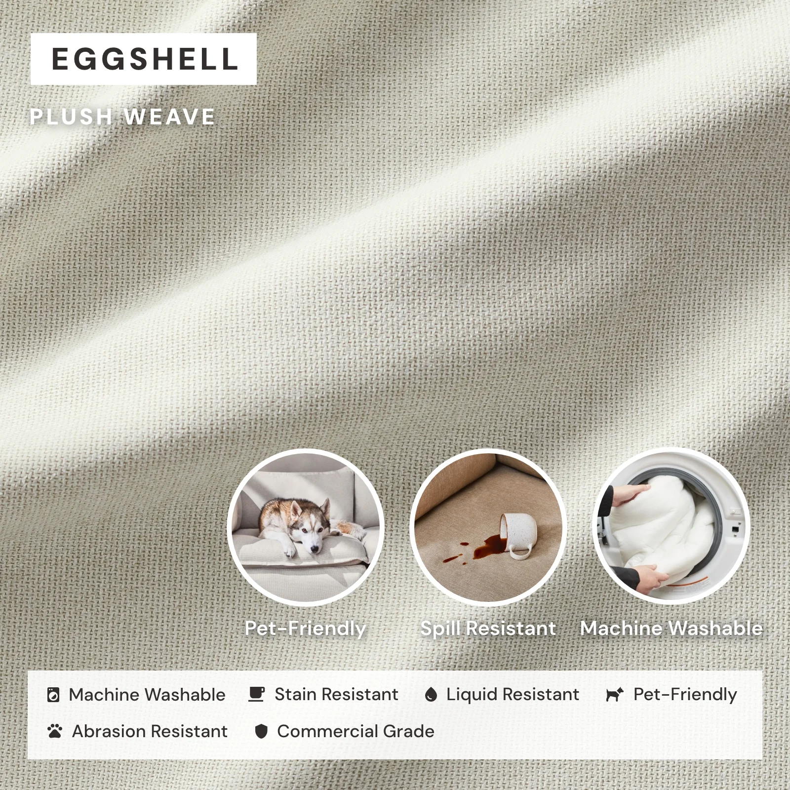 Queen Upholstered Platform Bed | Plush Weave in Eggshell - Image 3