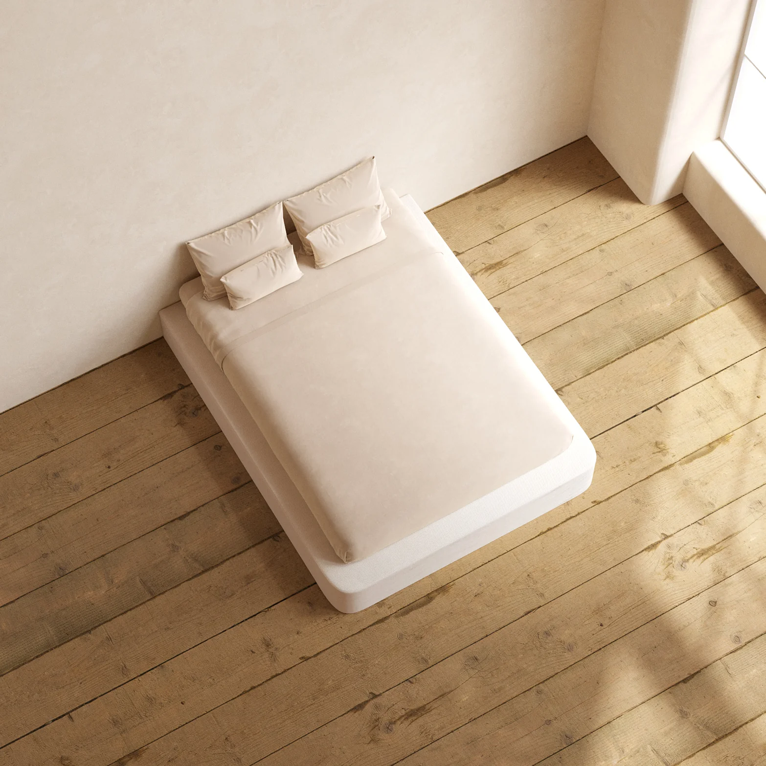 Queen Upholstered Platform Bed | Plush Weave in Eggshell - Image 8