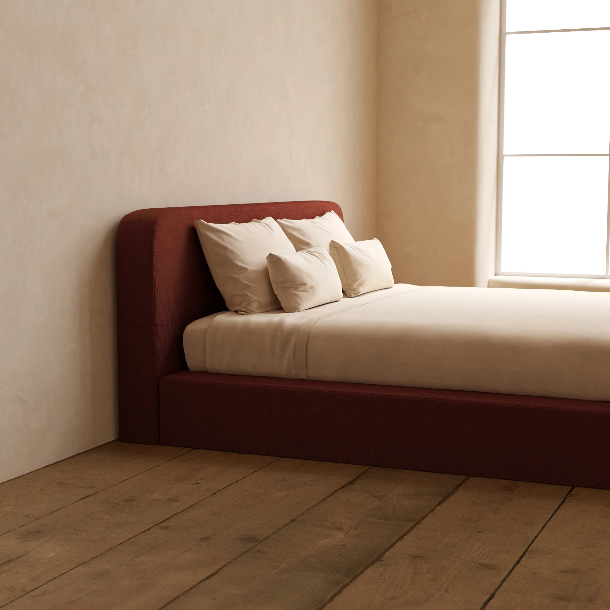 Slipcover Only - King Upholstered Platform Bed + Headboard | Knit Velvet in Rust - Image 5