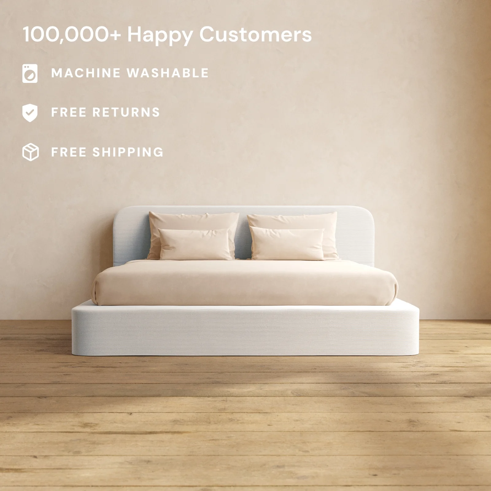 Slipcover Only - King Upholstered Platform Bed + Headboard | Luxe Corduroy in Milk - Image 2