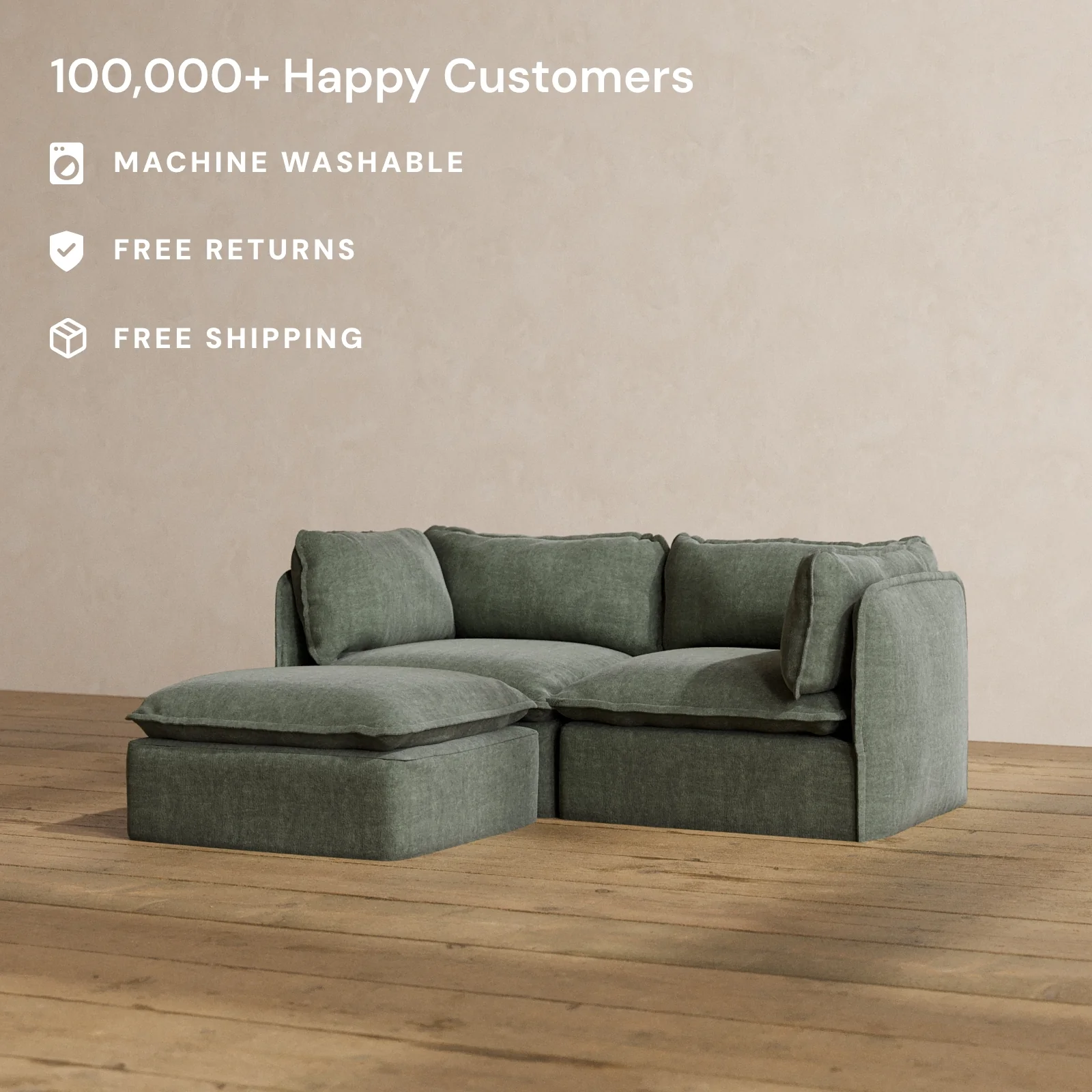 Slipcover Only - Modular Washable 2-Seater Sectional in Willow - Image 2