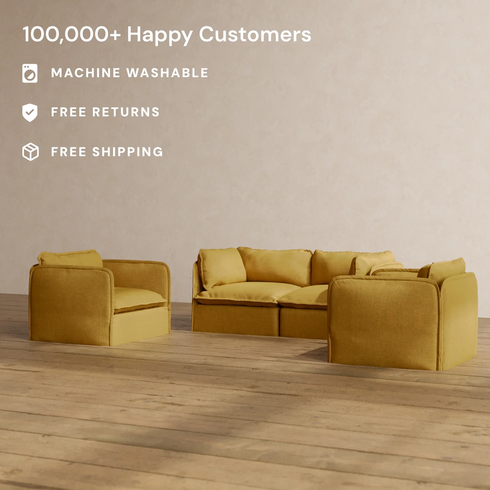 Slipcover Only - Modular Washable 2-Seater Sofa + Armchair Set in Kiiro - Image 2