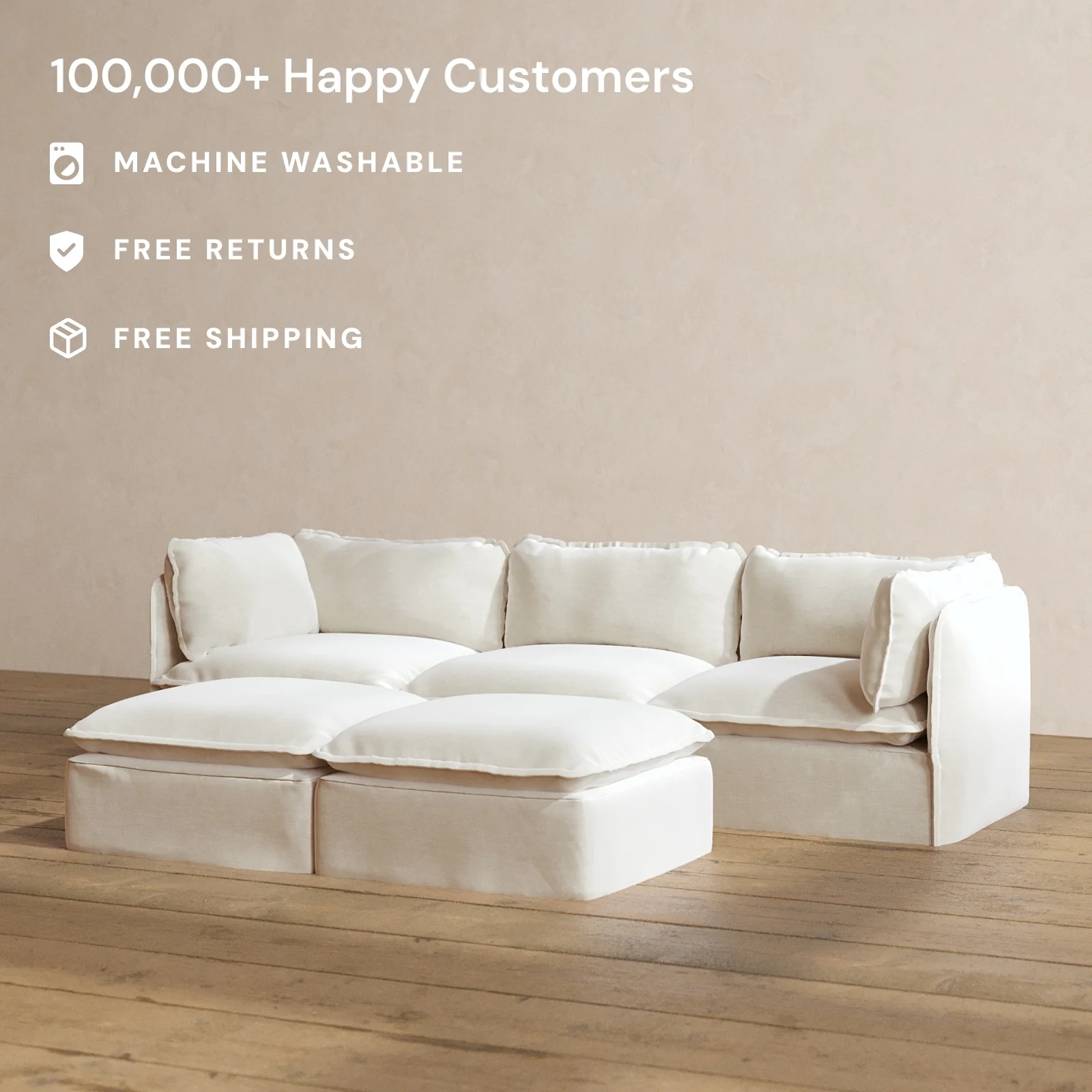 Slipcover Only - Modular Washable 3-Seater + Bench Ottoman in Coco - Image 2