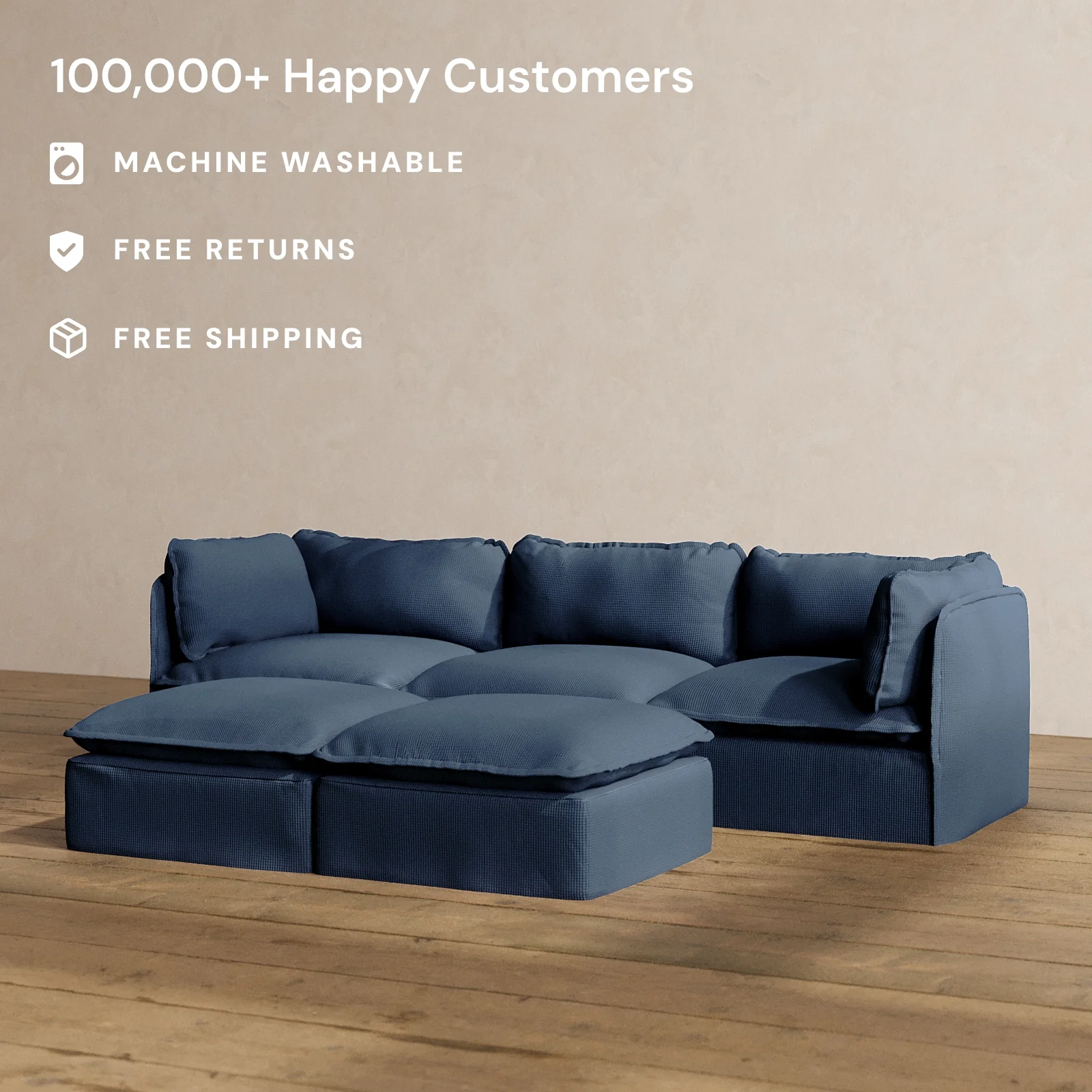Slipcover Only - Modular Washable 3-Seater + Bench Ottoman in Sumi - Image 2