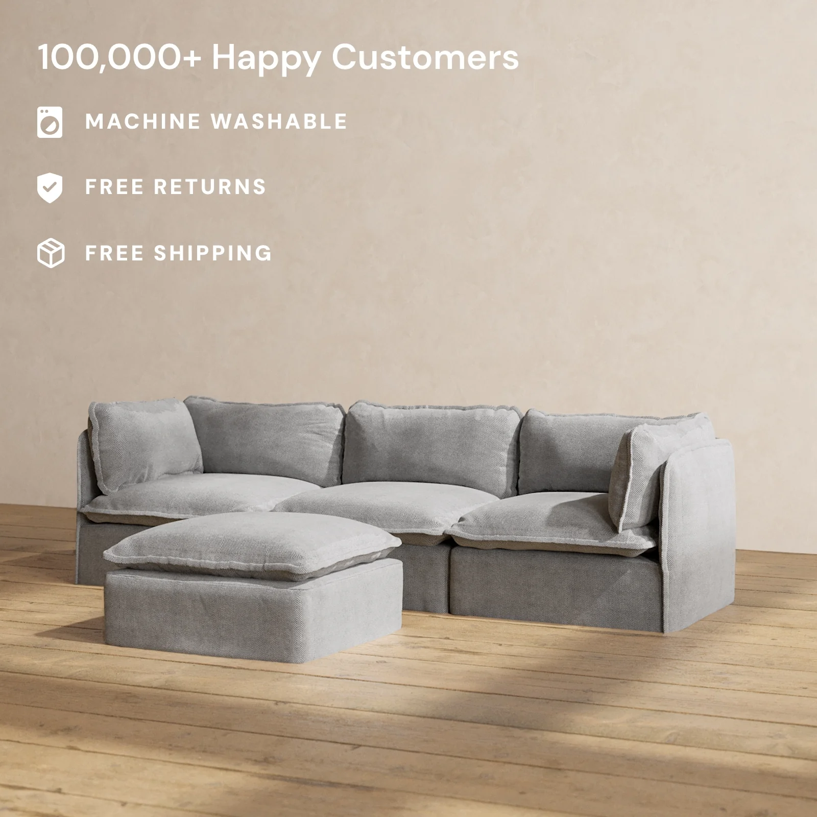 Slipcover Only - Modular Washable 3-Seater + Ottoman in Ash - Image 2