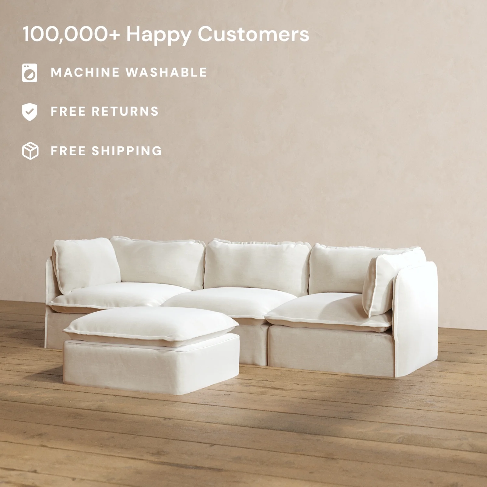 Slipcover Only - Modular Washable 3-Seater + Ottoman in Coco - Image 2