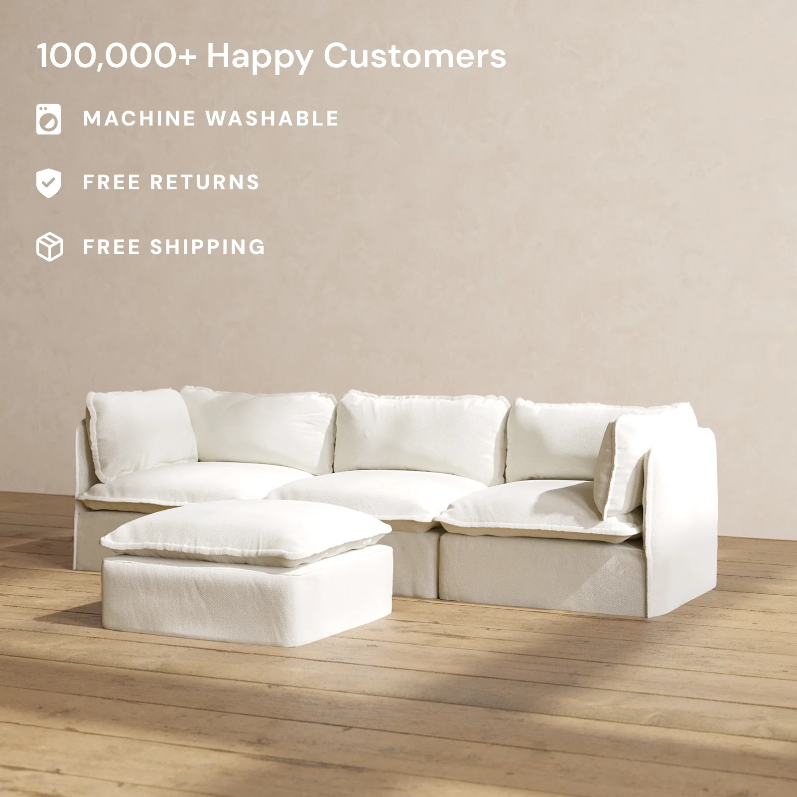Slipcover Only - Modular Washable 3-Seater + Ottoman in Eggshell - Image 2