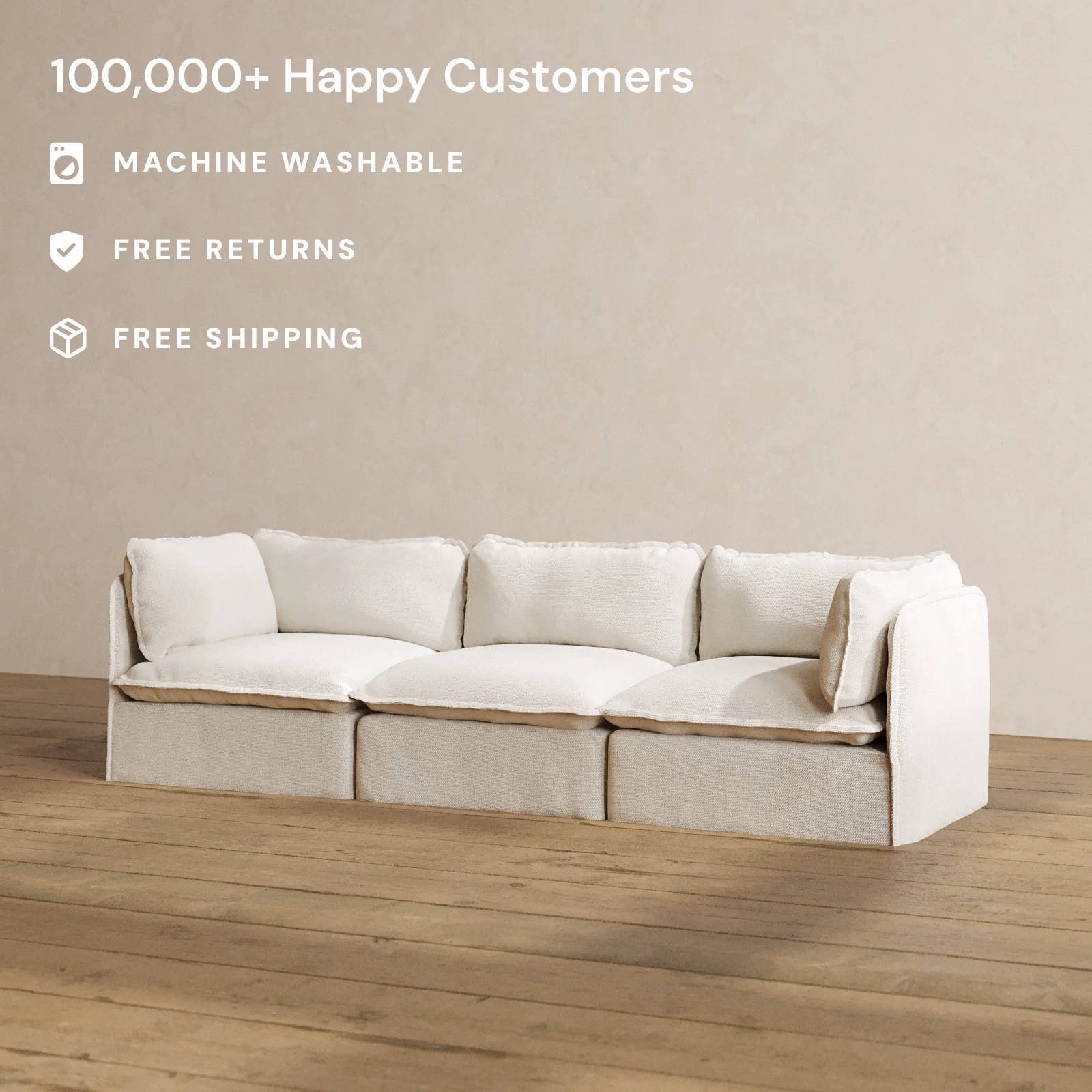 Slipcover Only - Modular Washable 3-Seater in Powder - Image 2