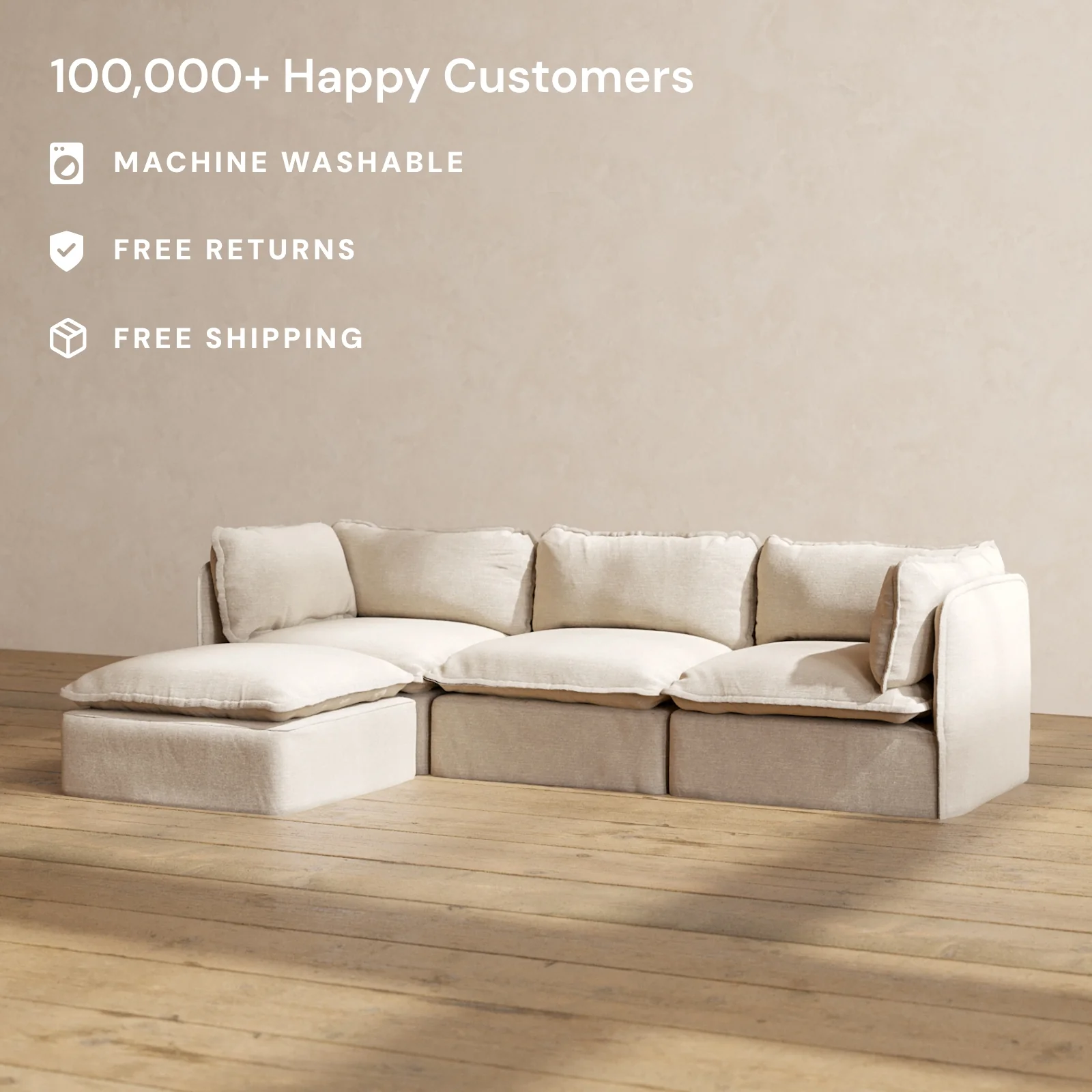 Slipcover Only - Modular Washable 3-Seater Sectional in Oat - Image 2