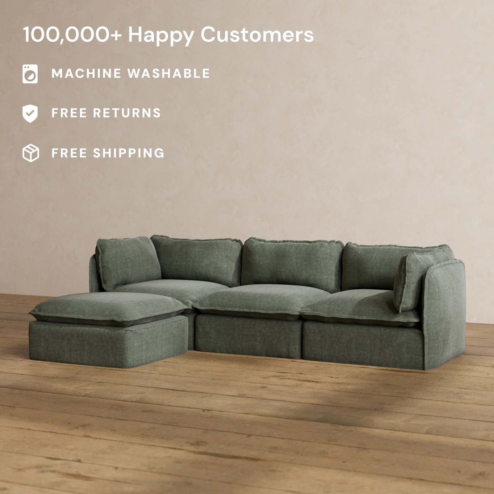 Slipcover Only - Modular Washable 3-Seater Sectional in Willow - Image 2