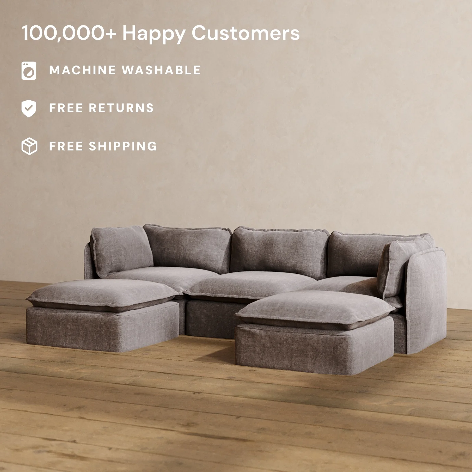 Slipcover Only - Modular Washable 3-Seater U-Sectional in Caviar - Image 2