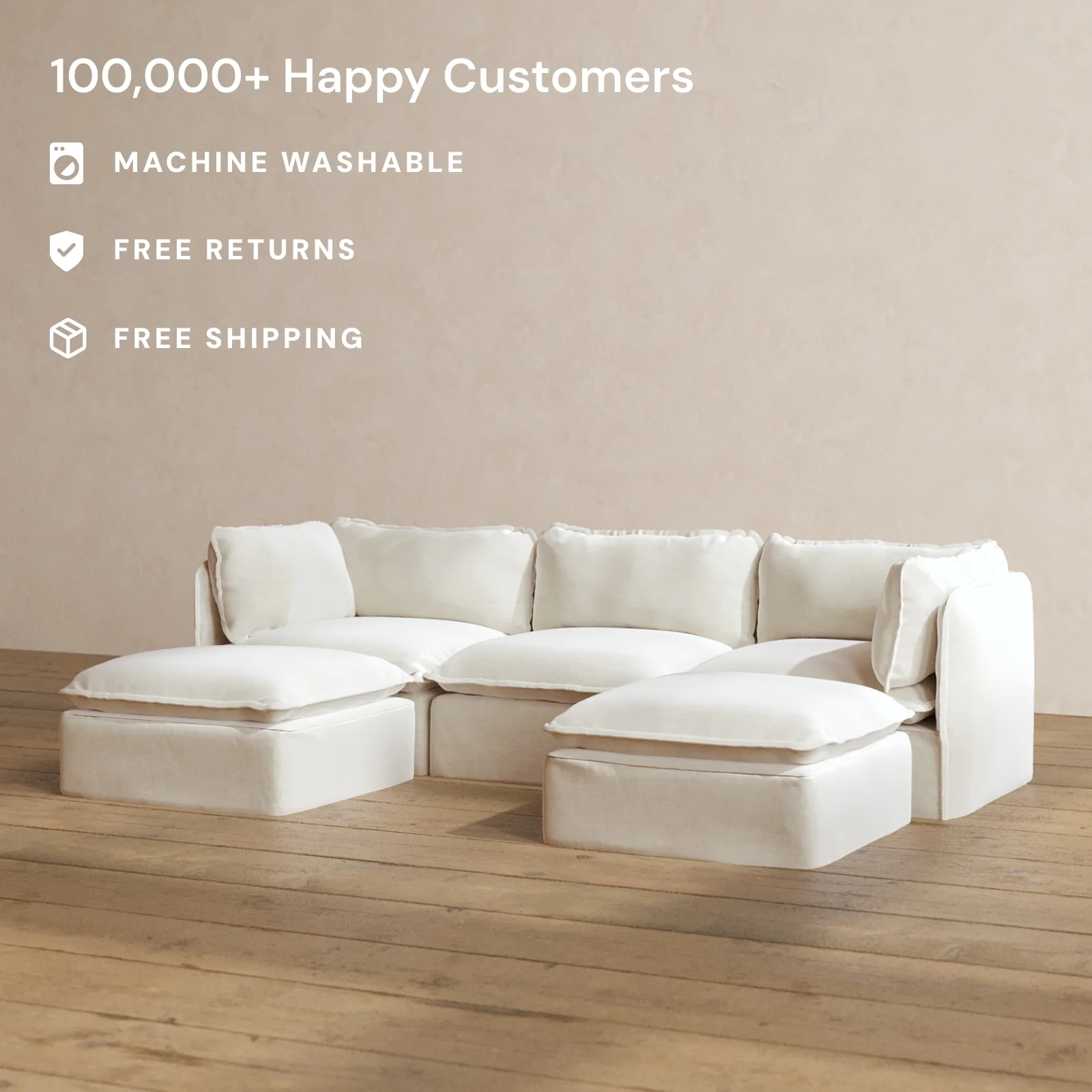 Slipcover Only - Modular Washable 3-Seater U-Sectional in Coco - Image 2
