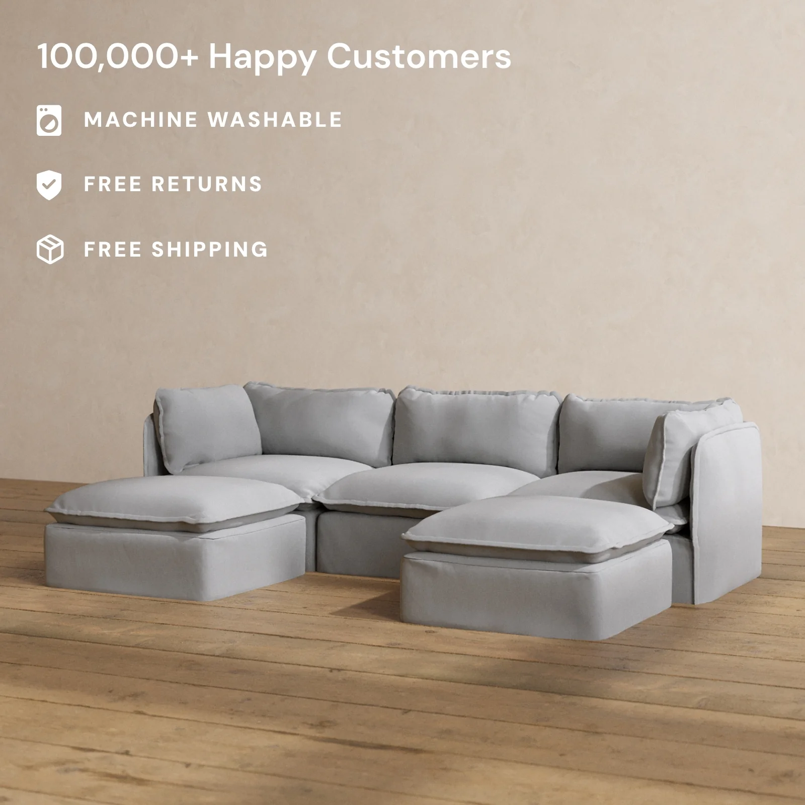 Slipcover Only - Modular Washable 3-Seater U-Sectional in Pumice - Image 2