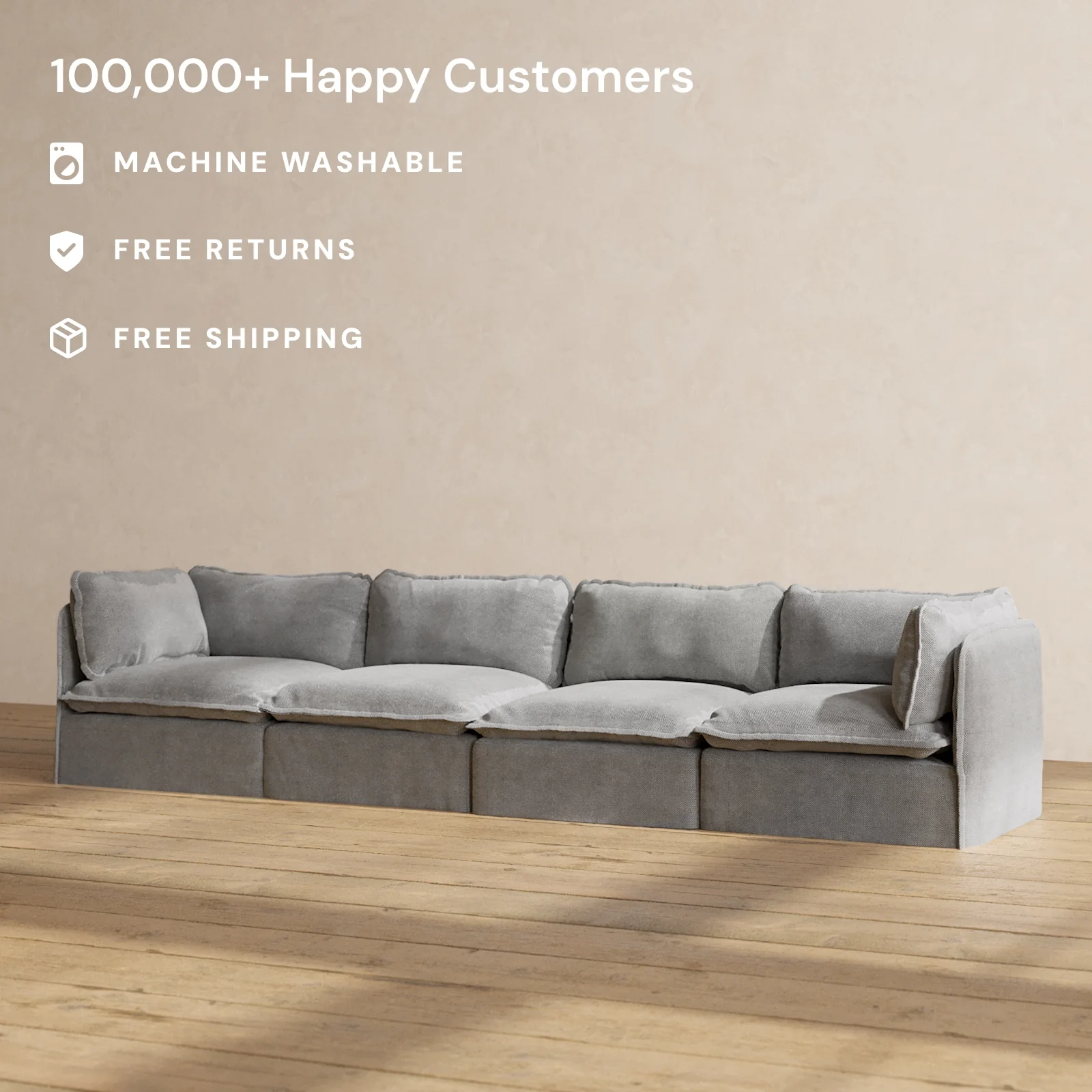 Slipcover Only - Modular Washable 4-Seater in Ash - Image 2
