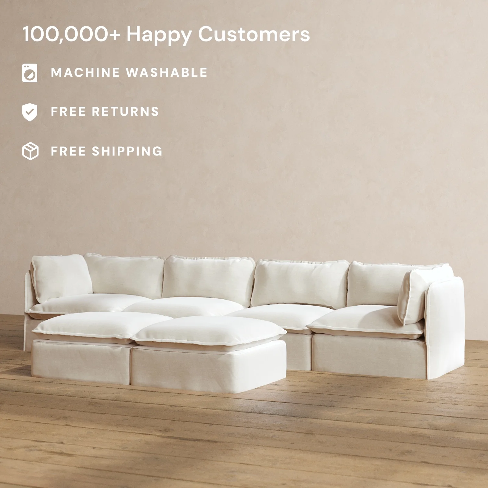Slipcover Only - Modular Washable 4-Seater + Bench Ottoman in Coco - Image 2