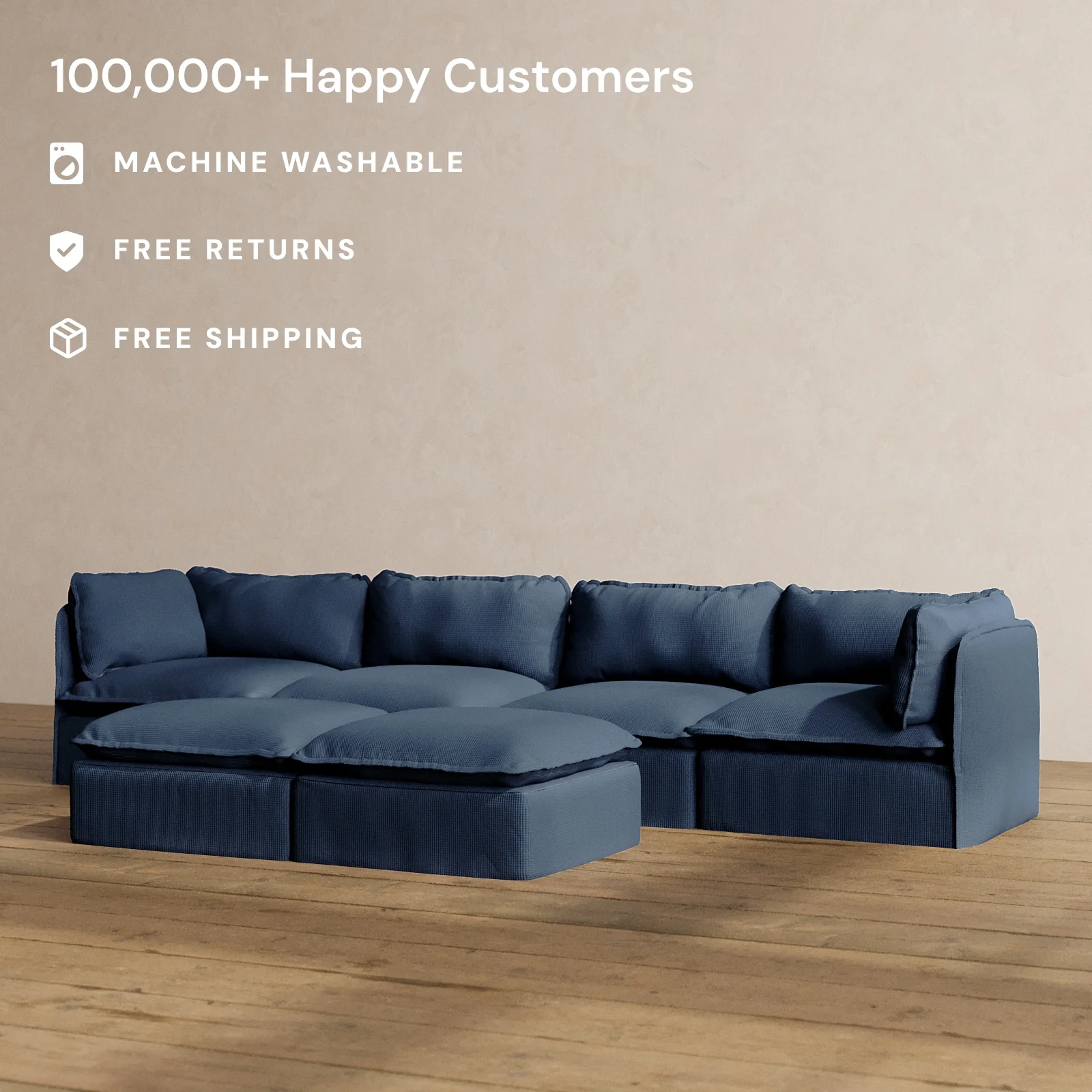 Slipcover Only - Modular Washable 4-Seater + Bench Ottoman in Sumi - Image 2