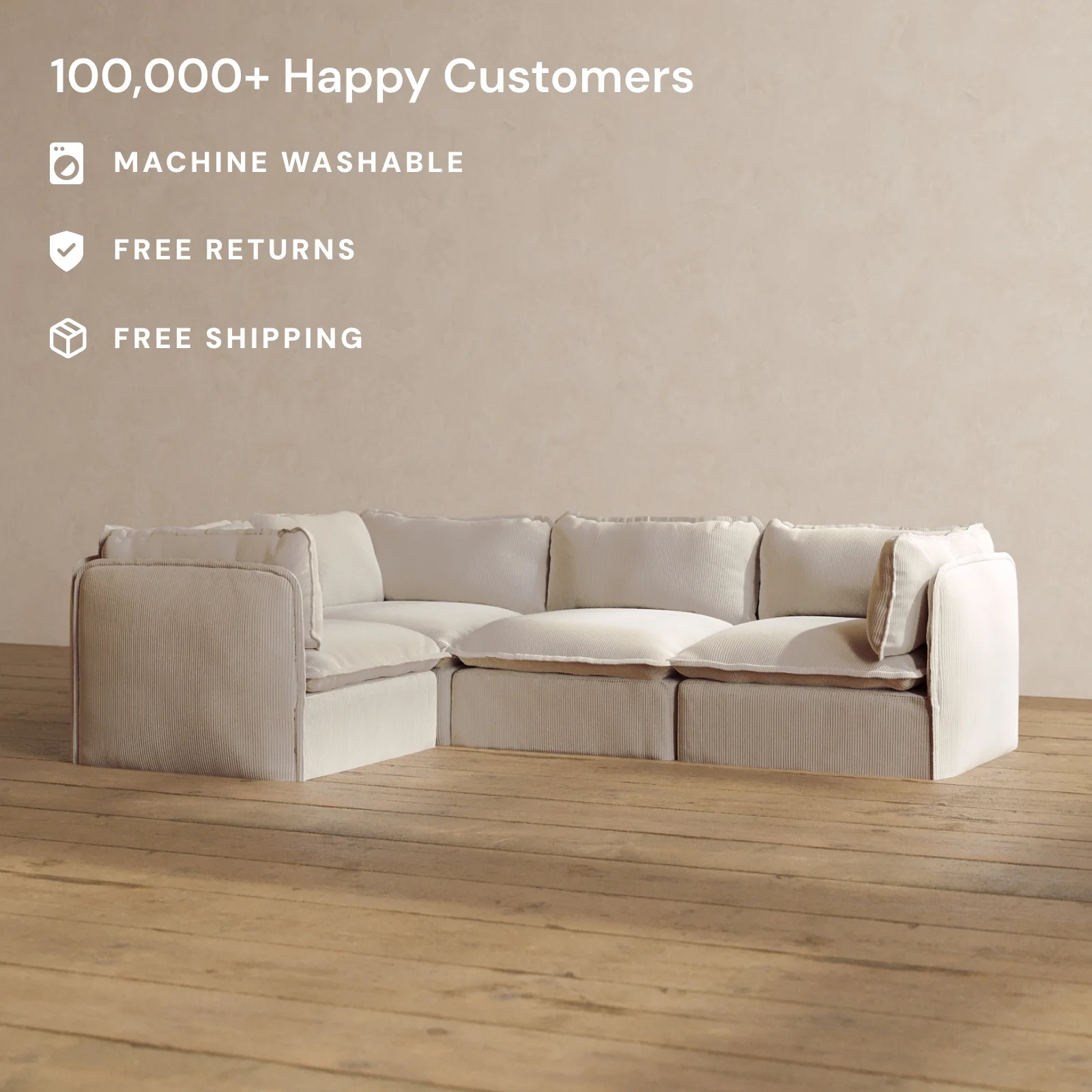 Slipcover Only - Modular Washable 4-Seater Corner Sectional in Milk - Image 2